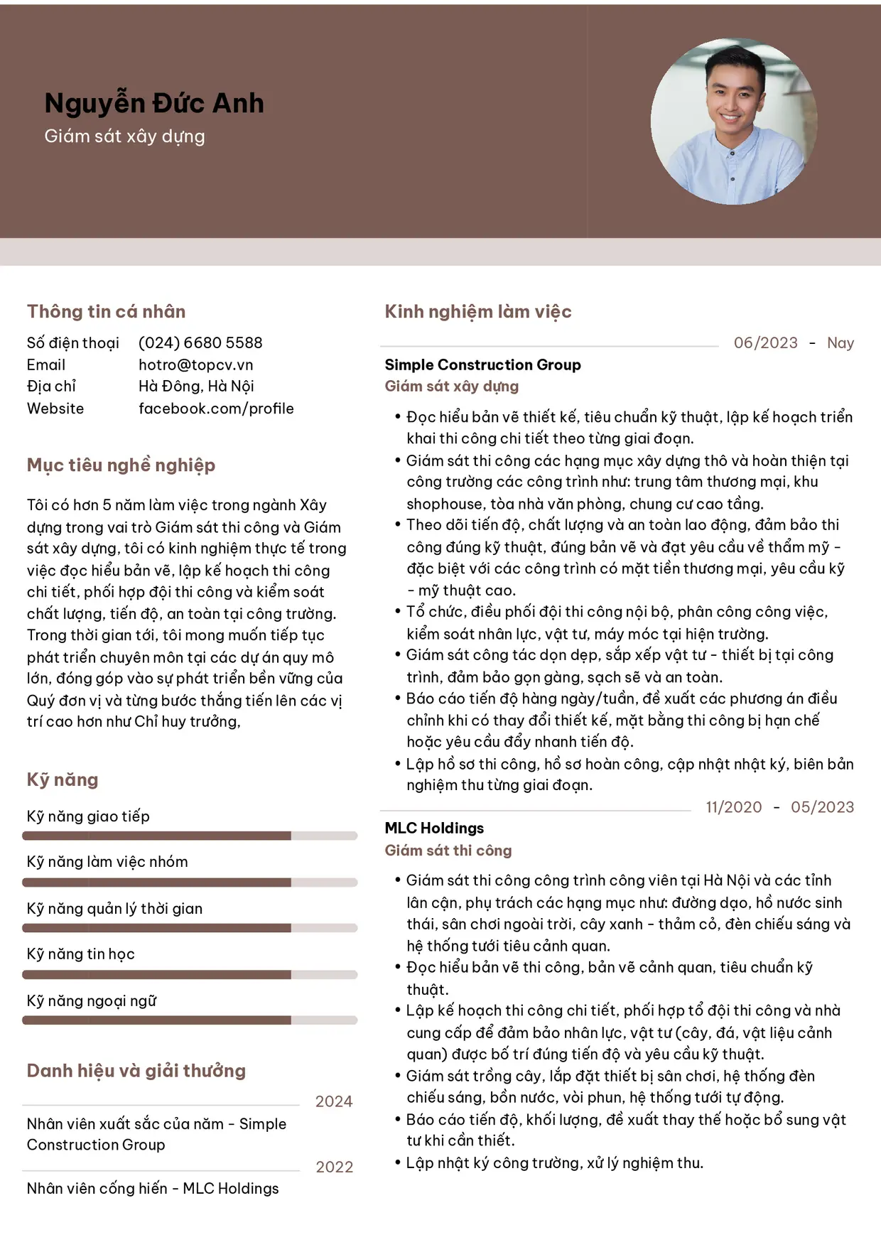Mẫu CV Giám sát xây dựng style Ấn tượng 3