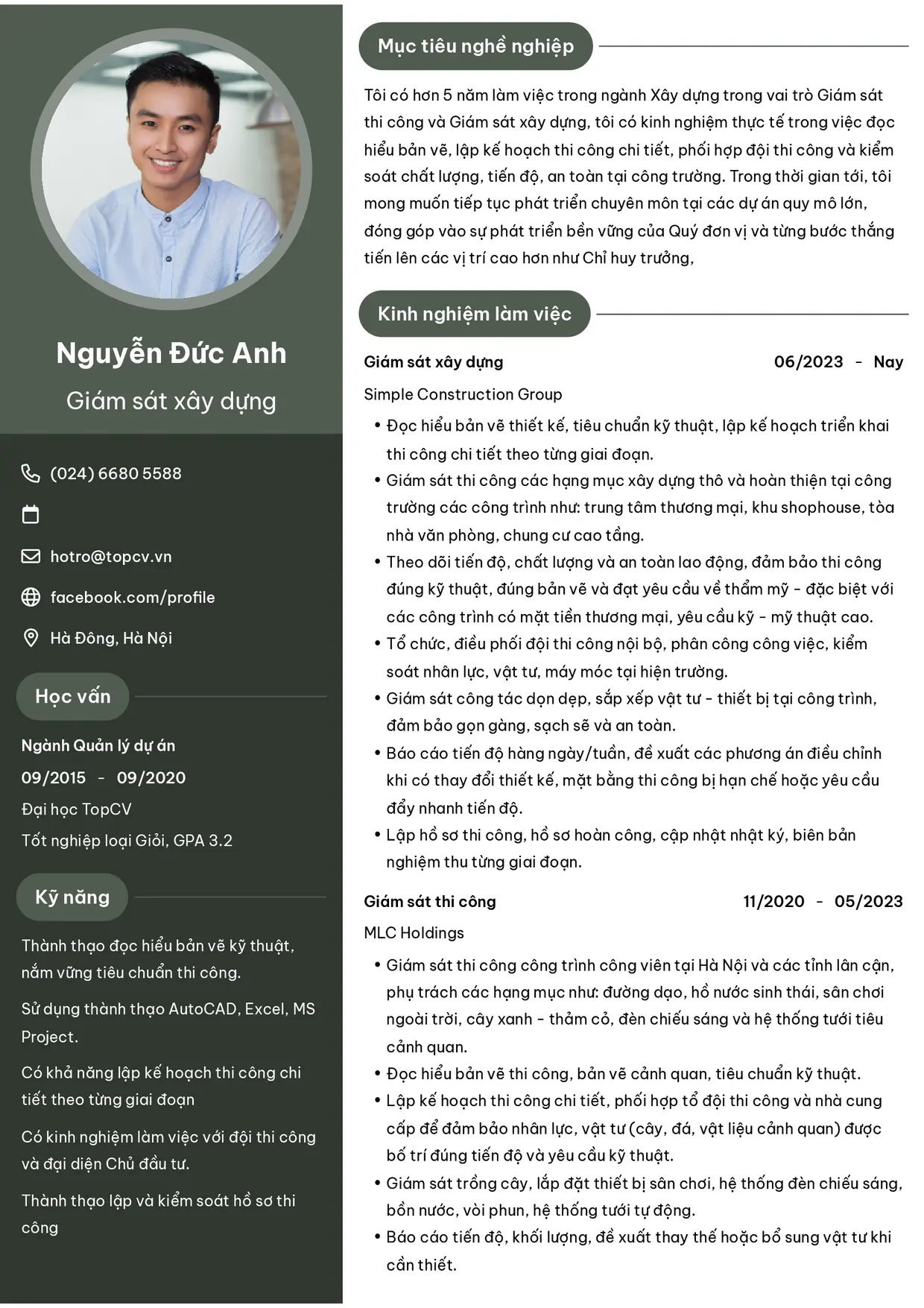 Mẫu CV Giám sát xây dựng style Ấn tượng 6