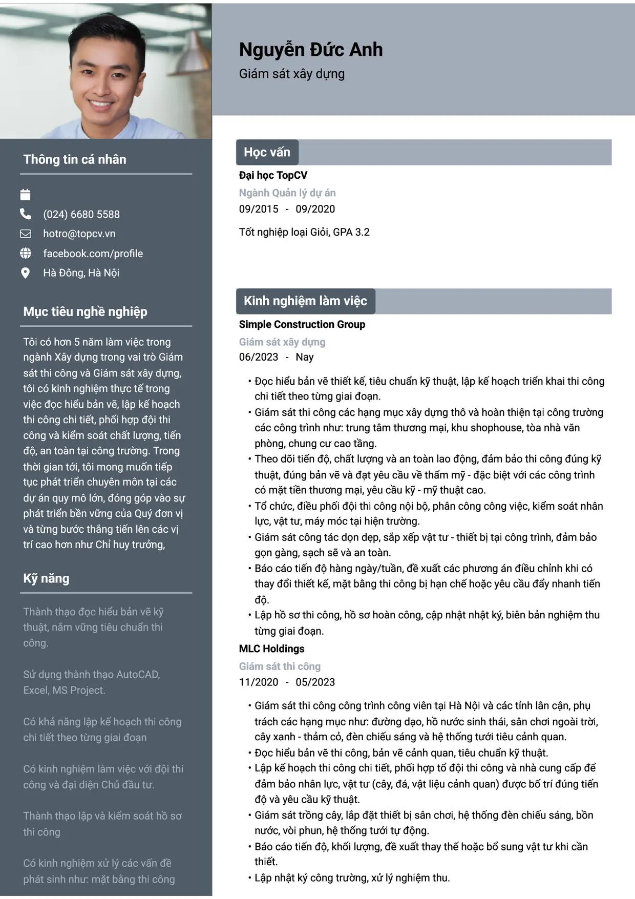Mẫu CV Giám sát xây dựng style Basic 1