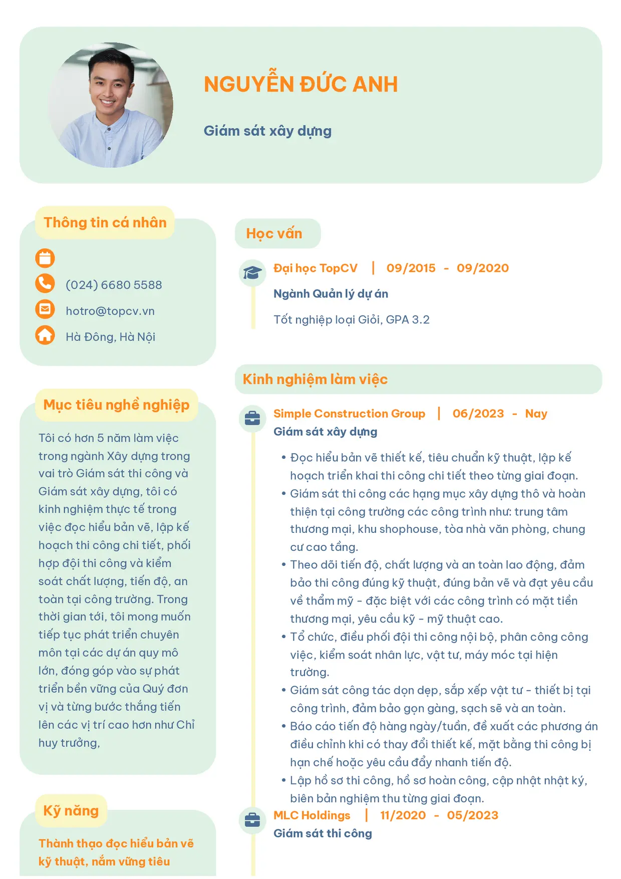 Mẫu CV Giám sát xây dựng style Basic 3