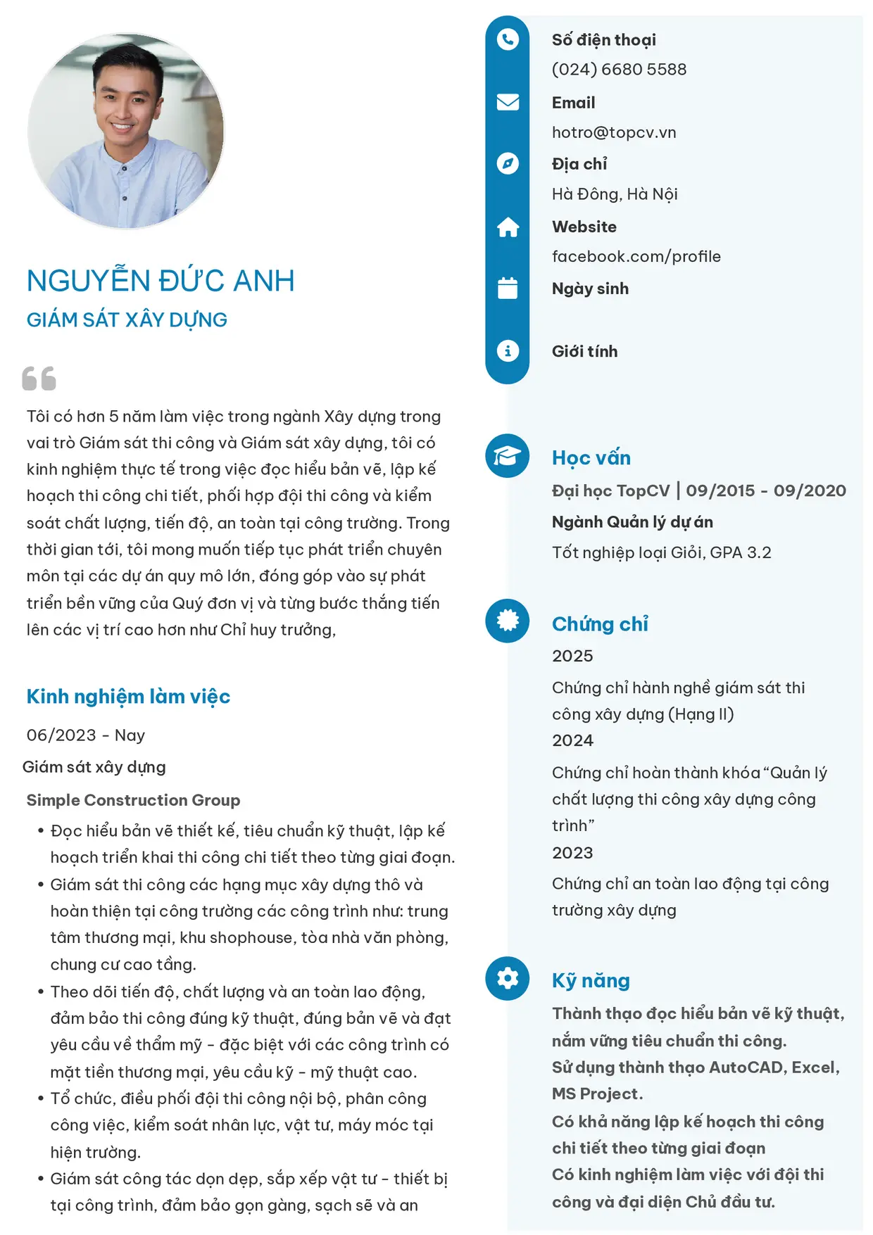 Mẫu CV Giám sát xây dựng style Basic 4