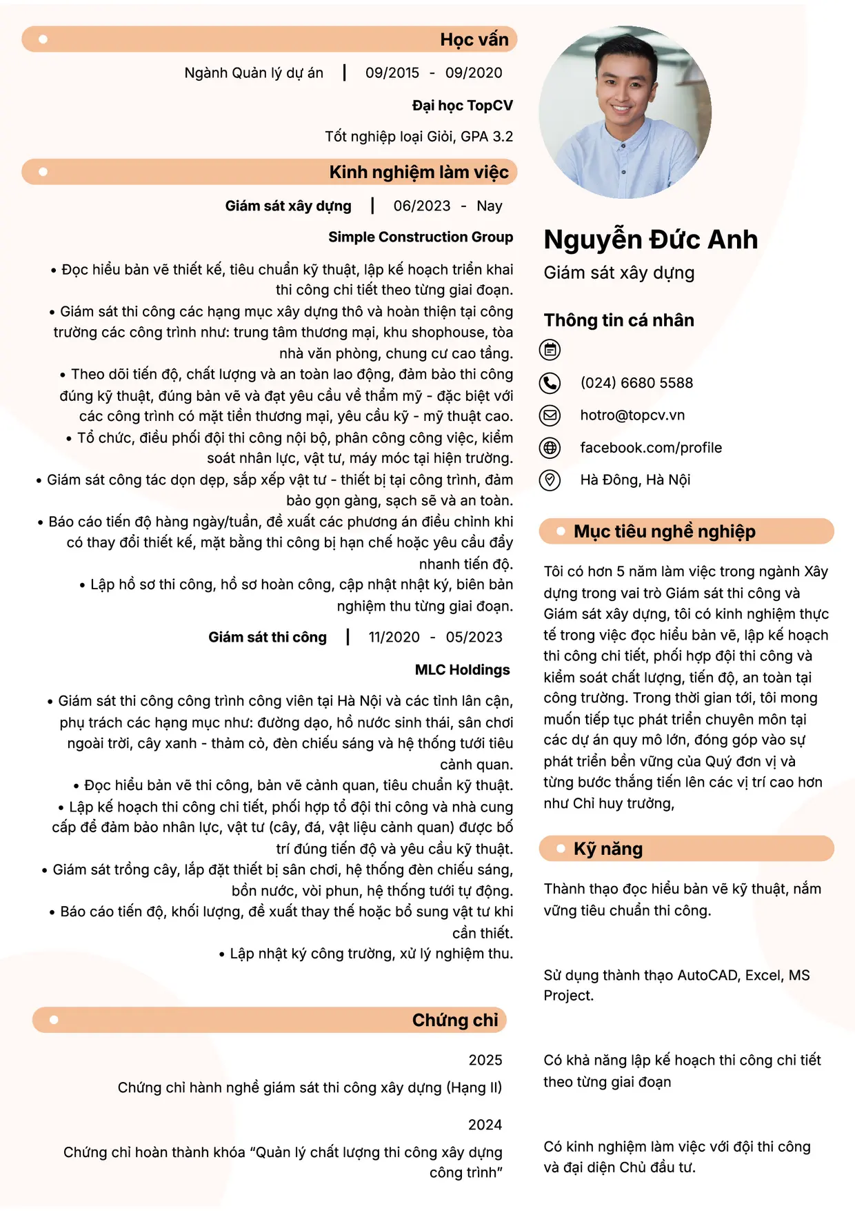 Mẫu CV Giám sát xây dựng style Basic 5