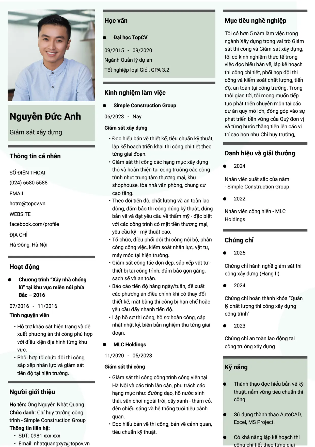 Mẫu CV Giám sát xây dựng style Thời đại