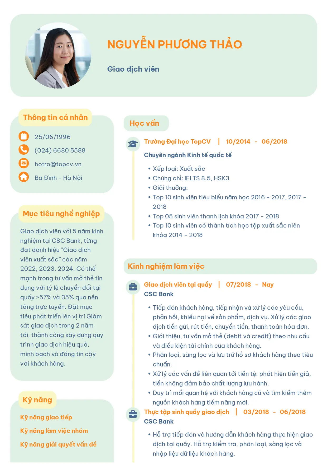 Mẫu CV Giao dịch viên style Basic 3