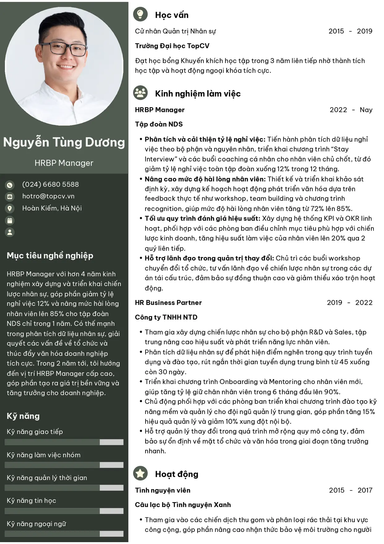 Mẫu CV xin việc HRBP Manager style Ấn tượng 2
