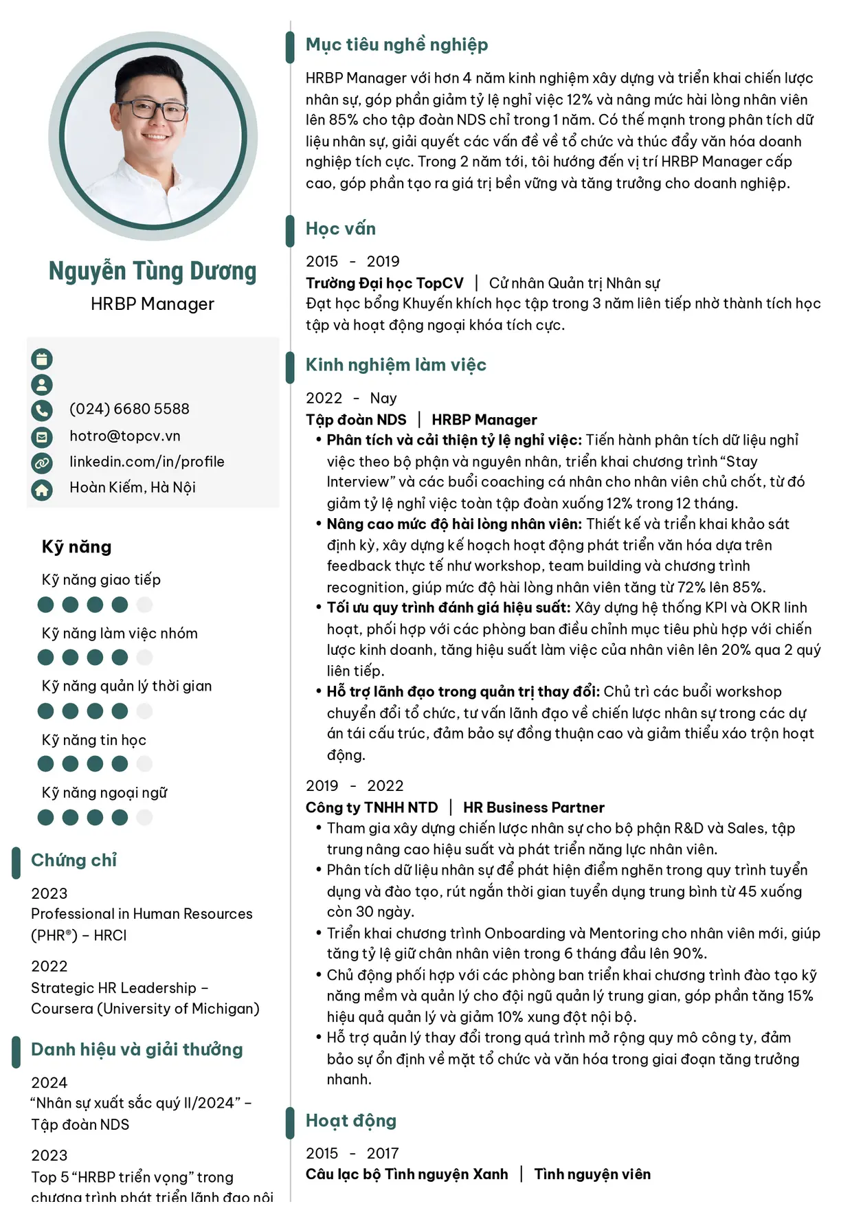 Mẫu CV xin việc HRBP Manager style Ấn tượng 4