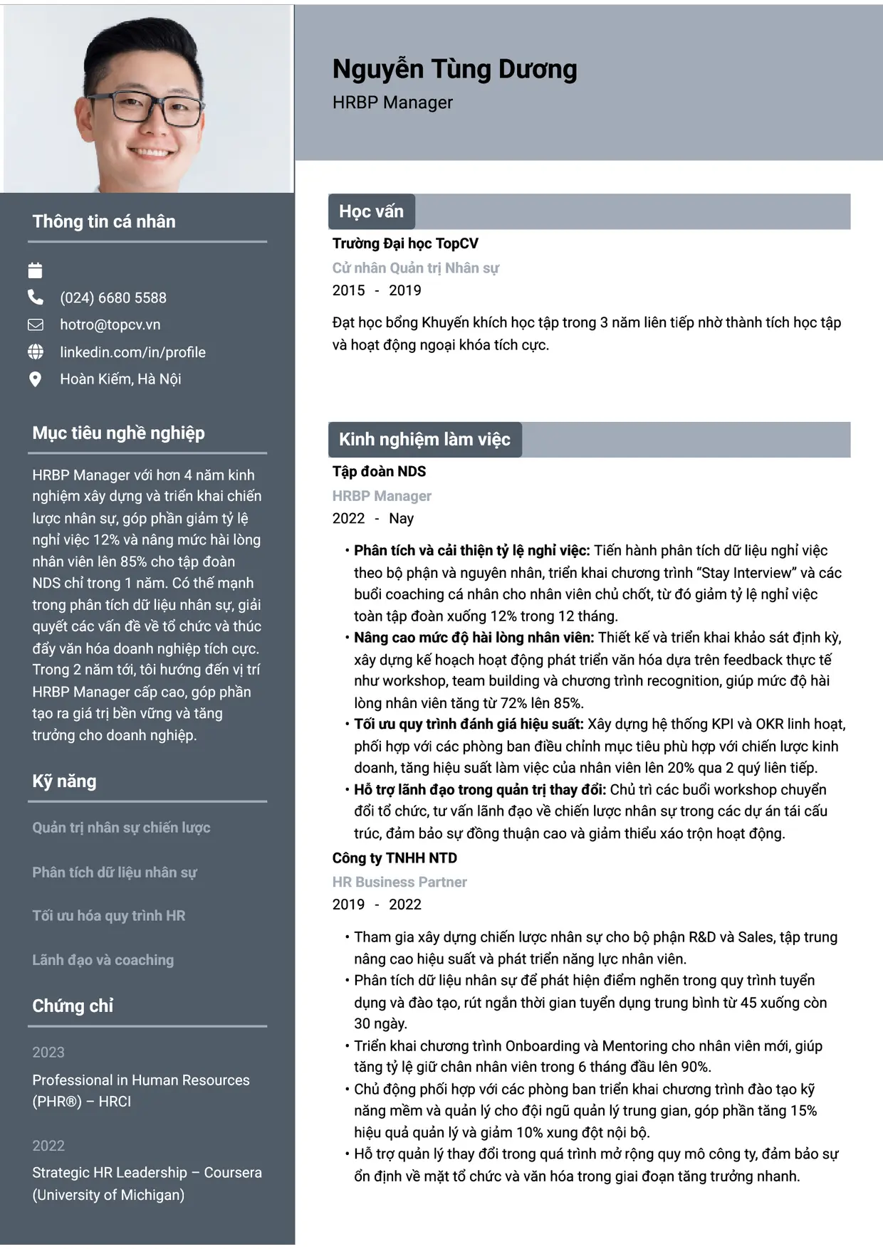 Mẫu CV xin việc HRBP Manager style Basic 1