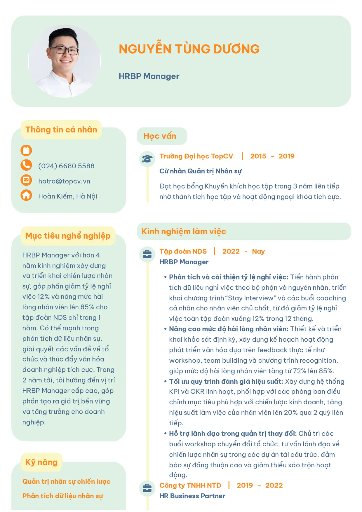 Mẫu CV xin việc HRBP Manager style Basic 3