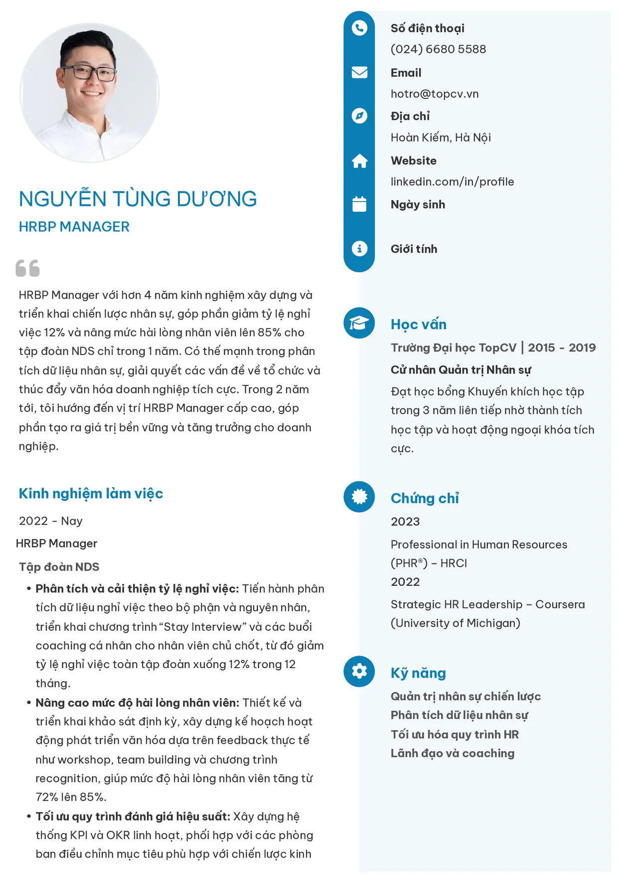 Mẫu CV xin việc HRBP Manager style Basic 4