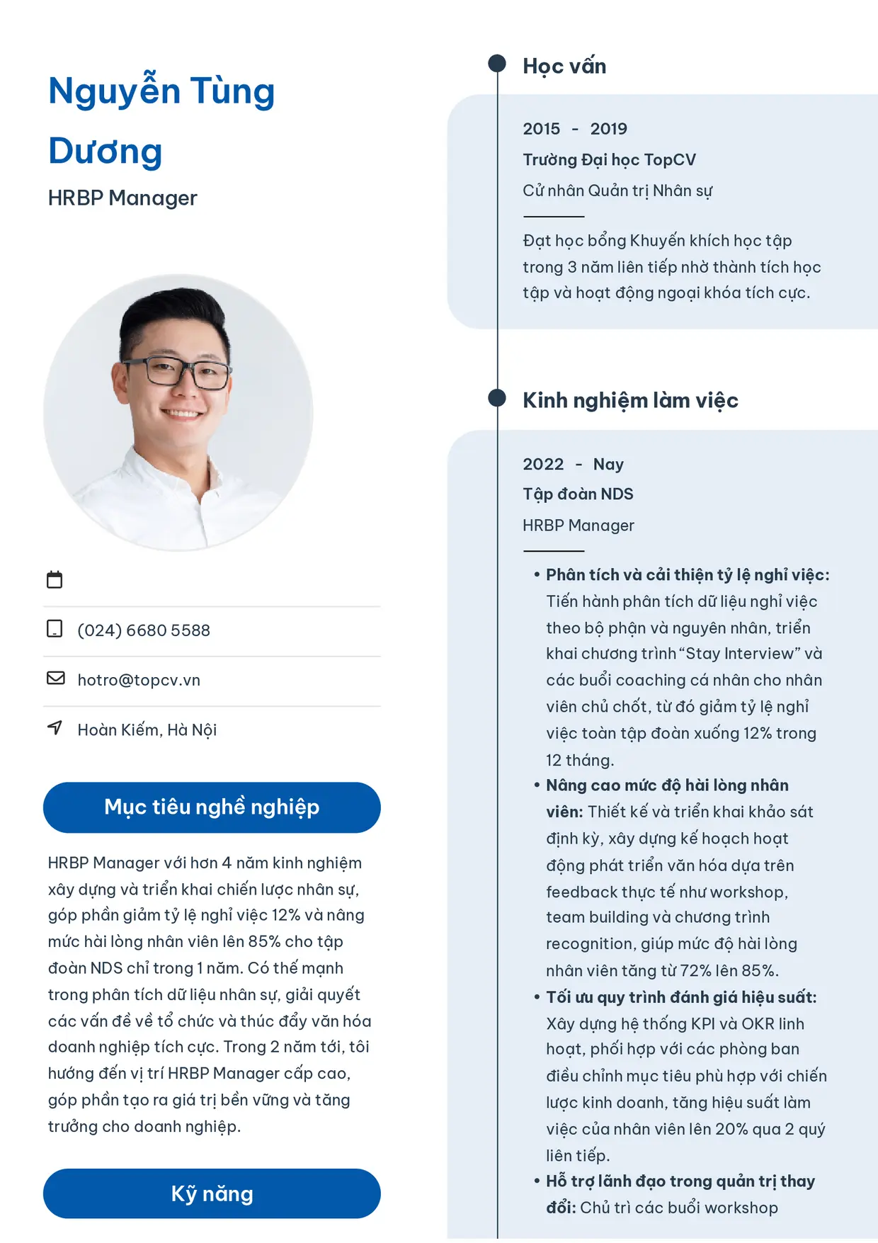 Mẫu CV xin việc HRBP Manager style Sinh viên 3