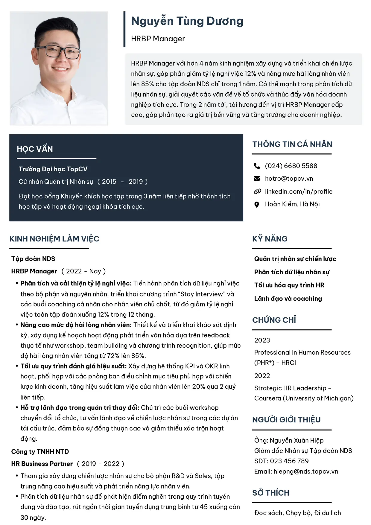 Mẫu CV xin việc HRBP Manager style Tối giản 2