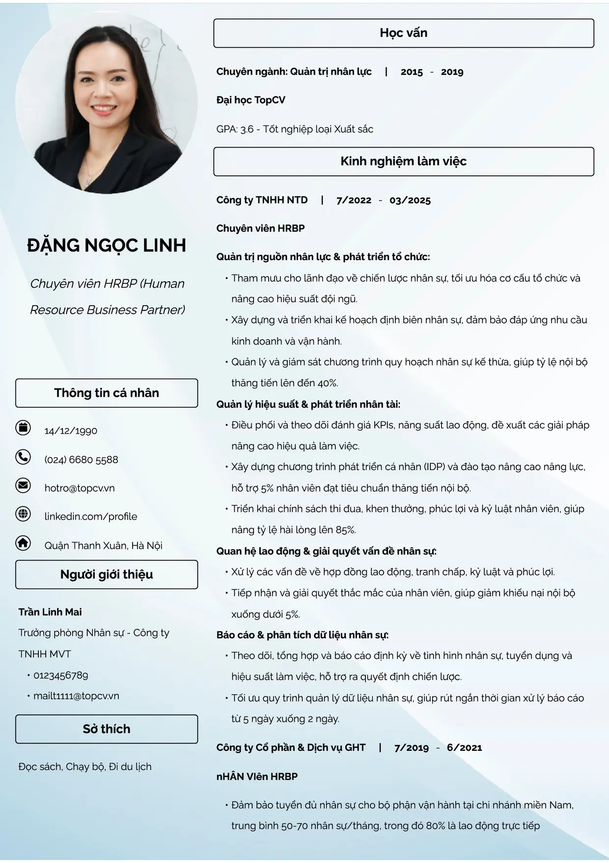 Mẫu CV xin việc HRBP style Đam mê