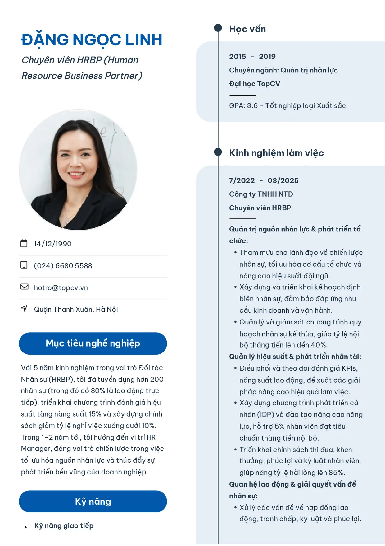 Mẫu CV xin việc HRBP style Sinh viên 3