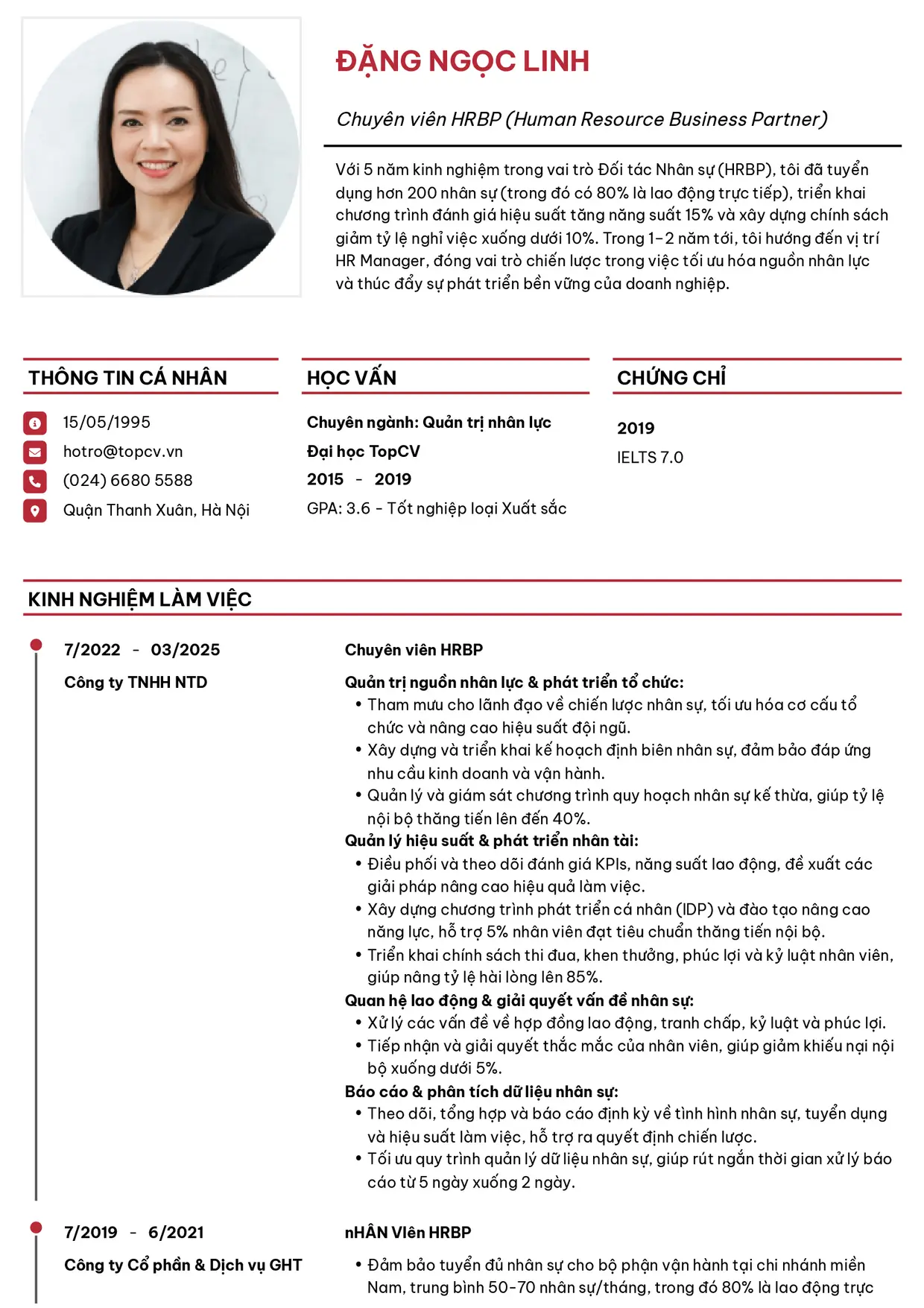 Mẫu CV xin việc HRBP style Thanh lịch