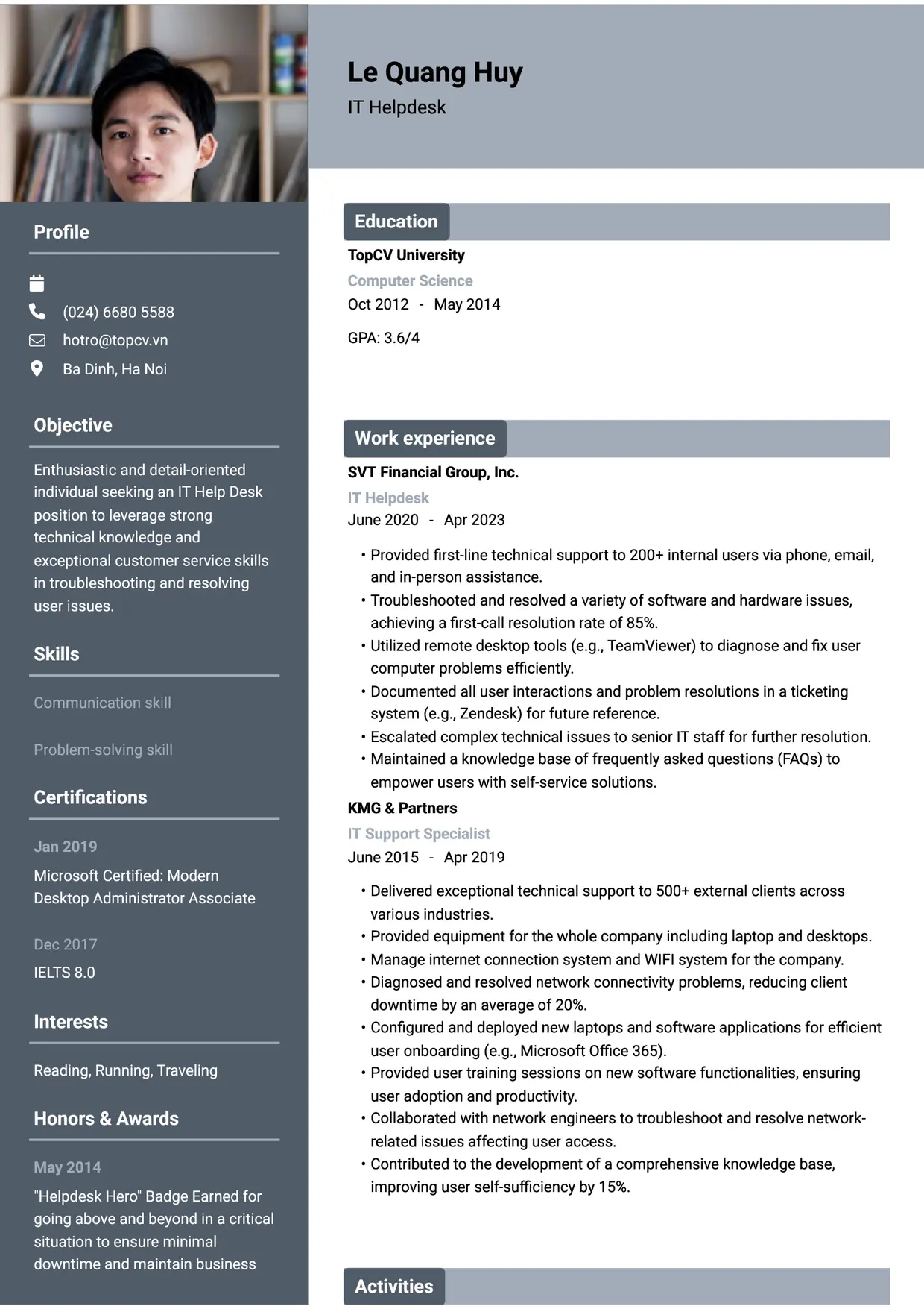 Mẫu CV xin việc IT Helpdesk style Basic 1