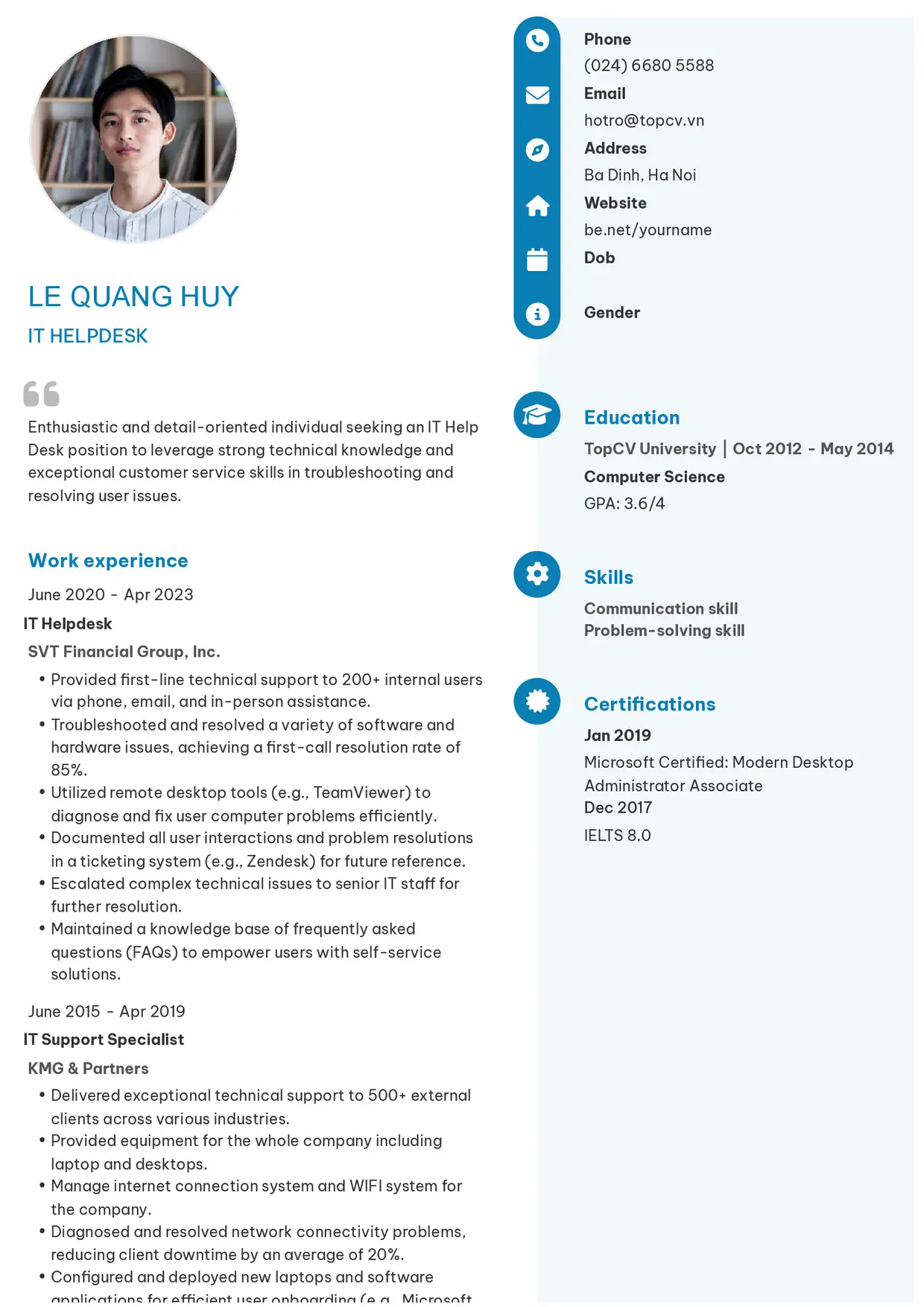 Mẫu CV xin việc IT Helpdesk style Basic 4