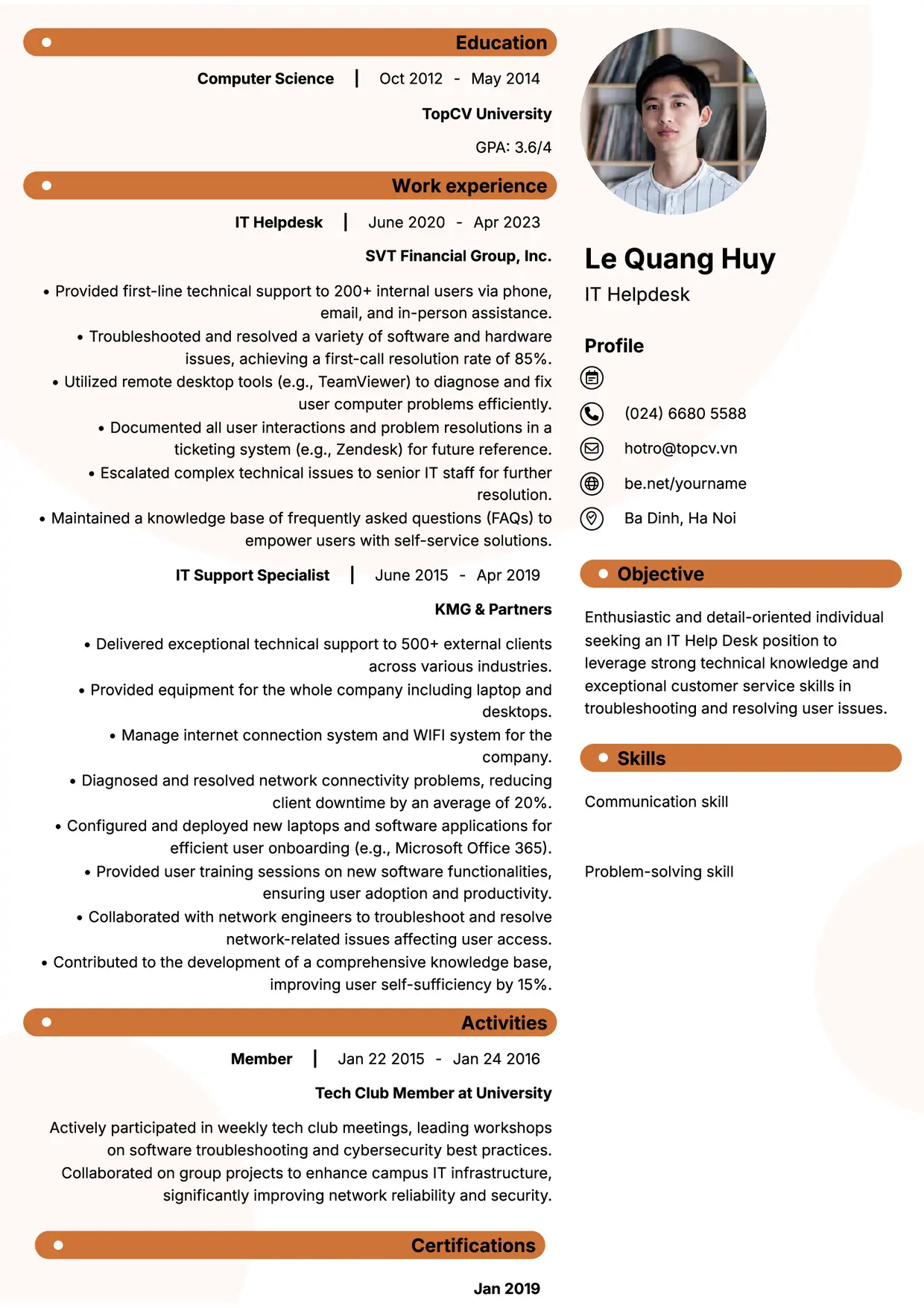 Mẫu CV xin việc IT Helpdesk style Basic 5