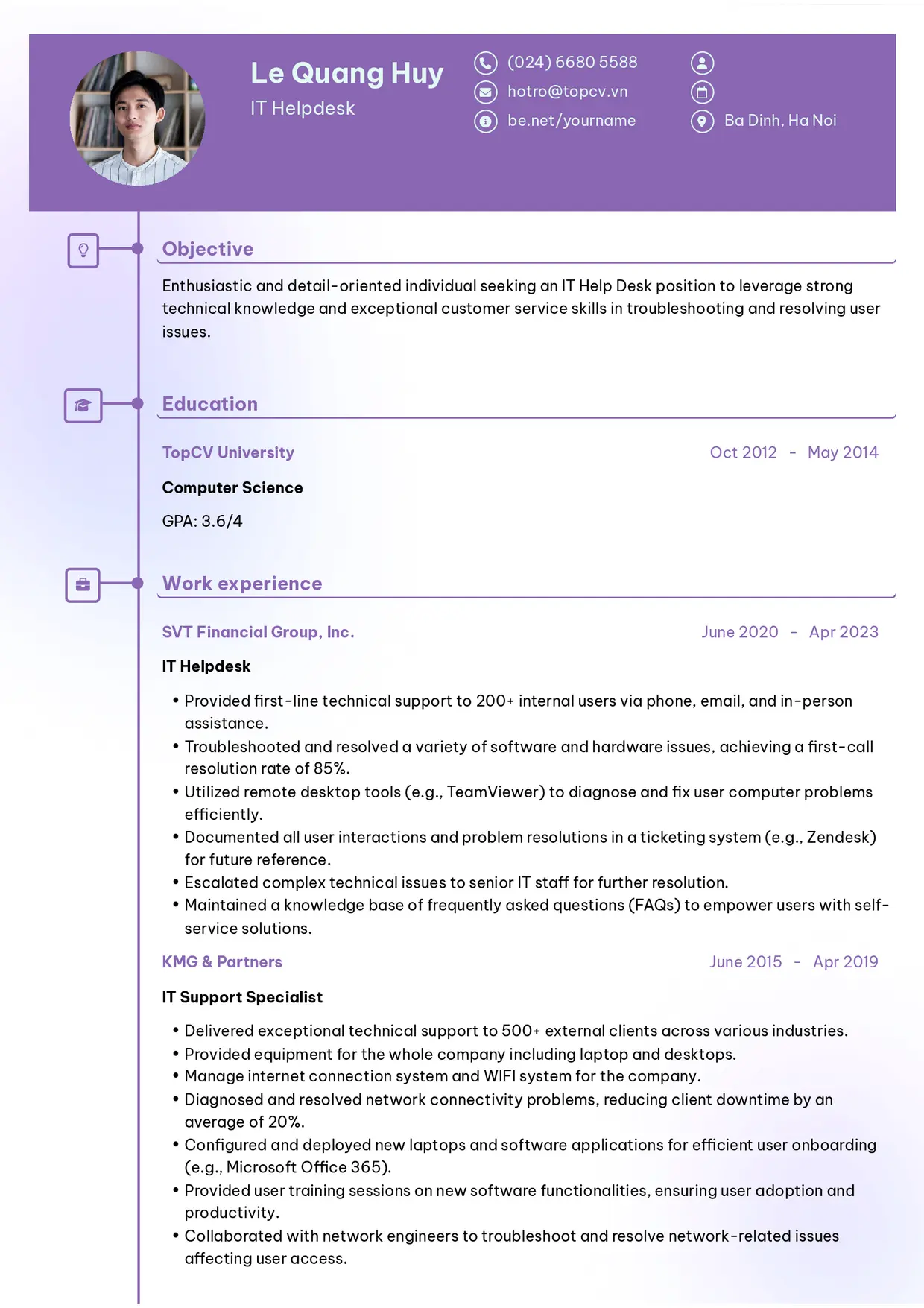 Mẫu CV xin việc IT Helpdesk style Cao Cấp