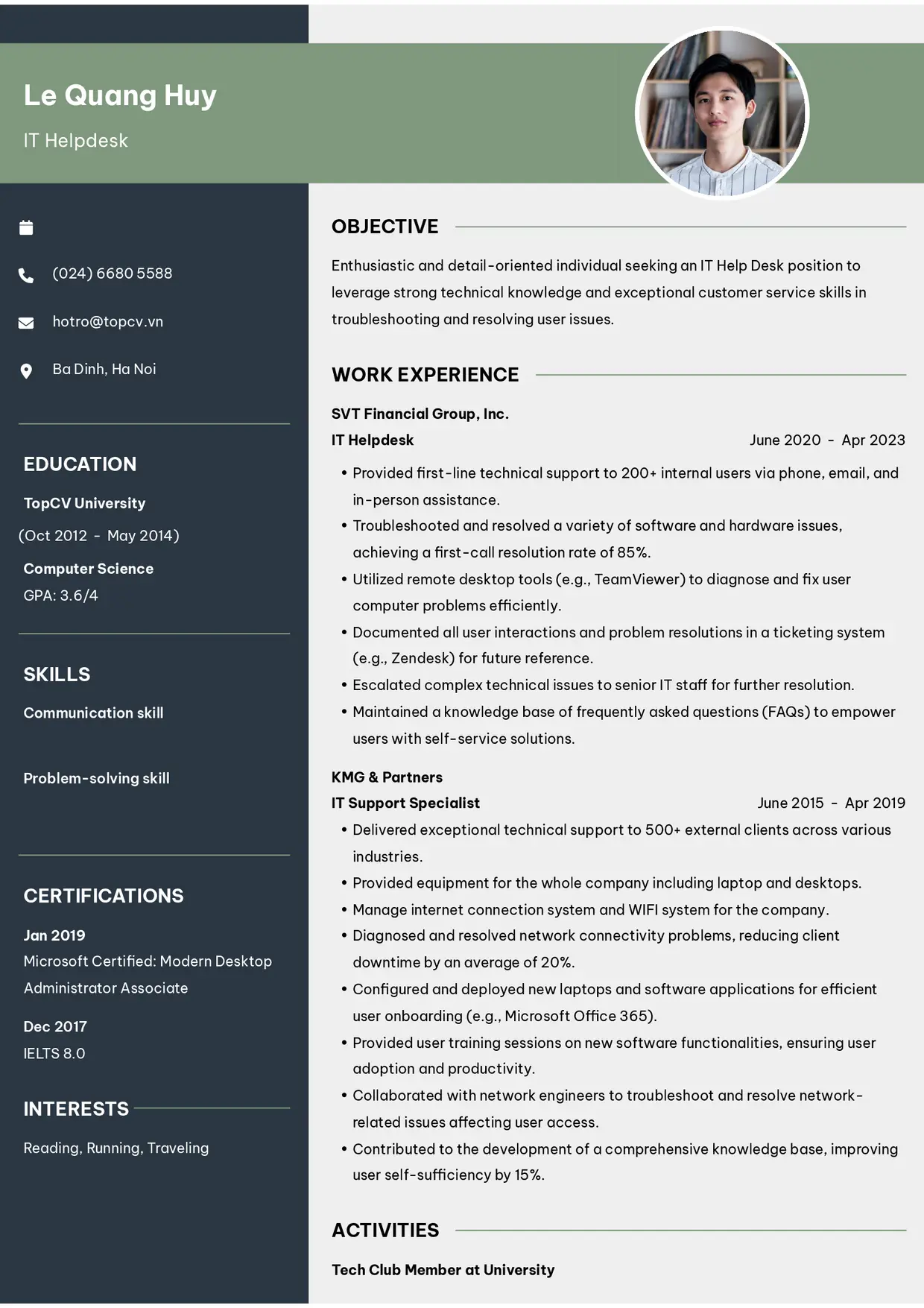 Mẫu CV xin việc IT Helpdesk style Outstanding 10