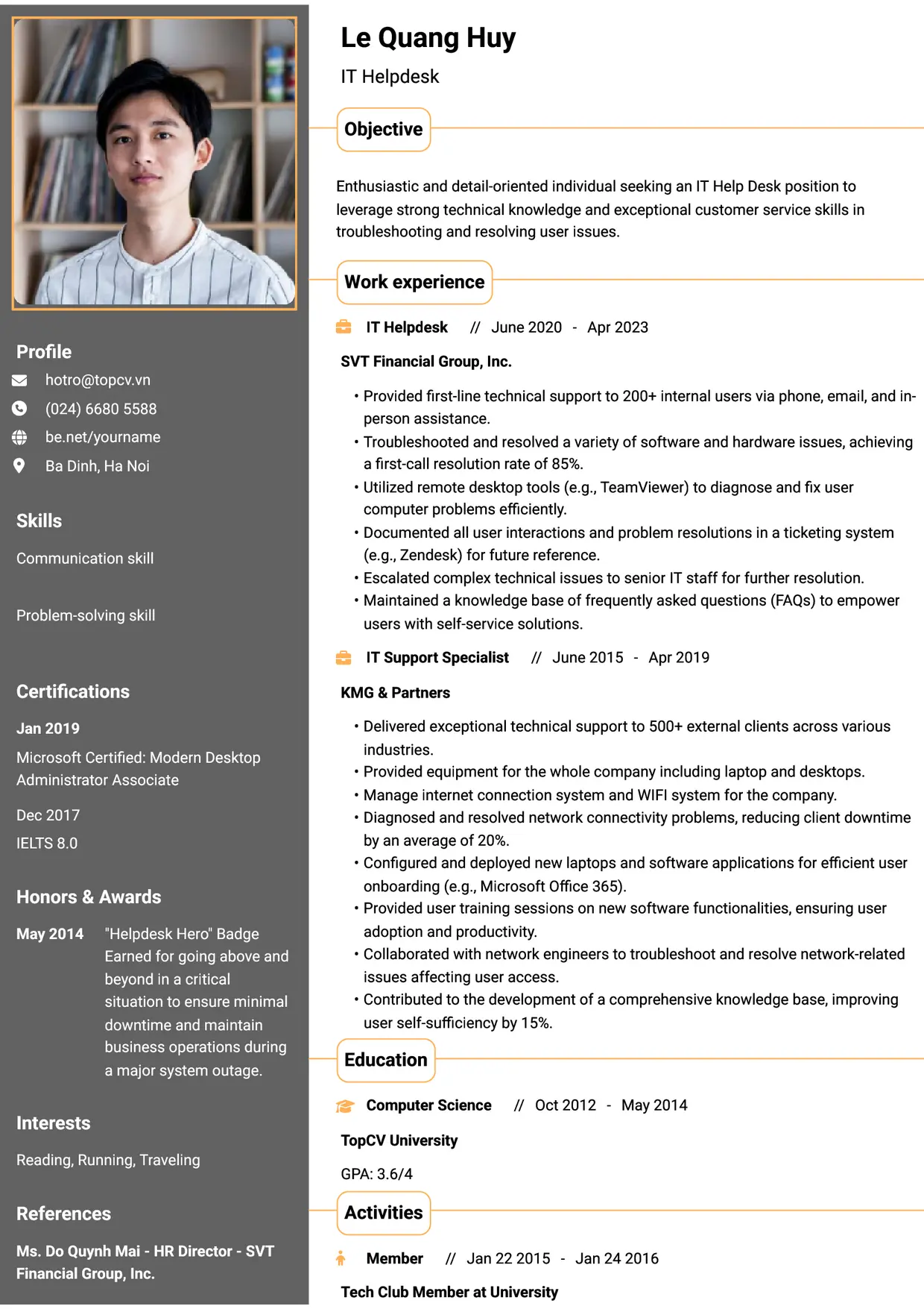 Mẫu CV xin việc IT Helpdesk style Thành đạt