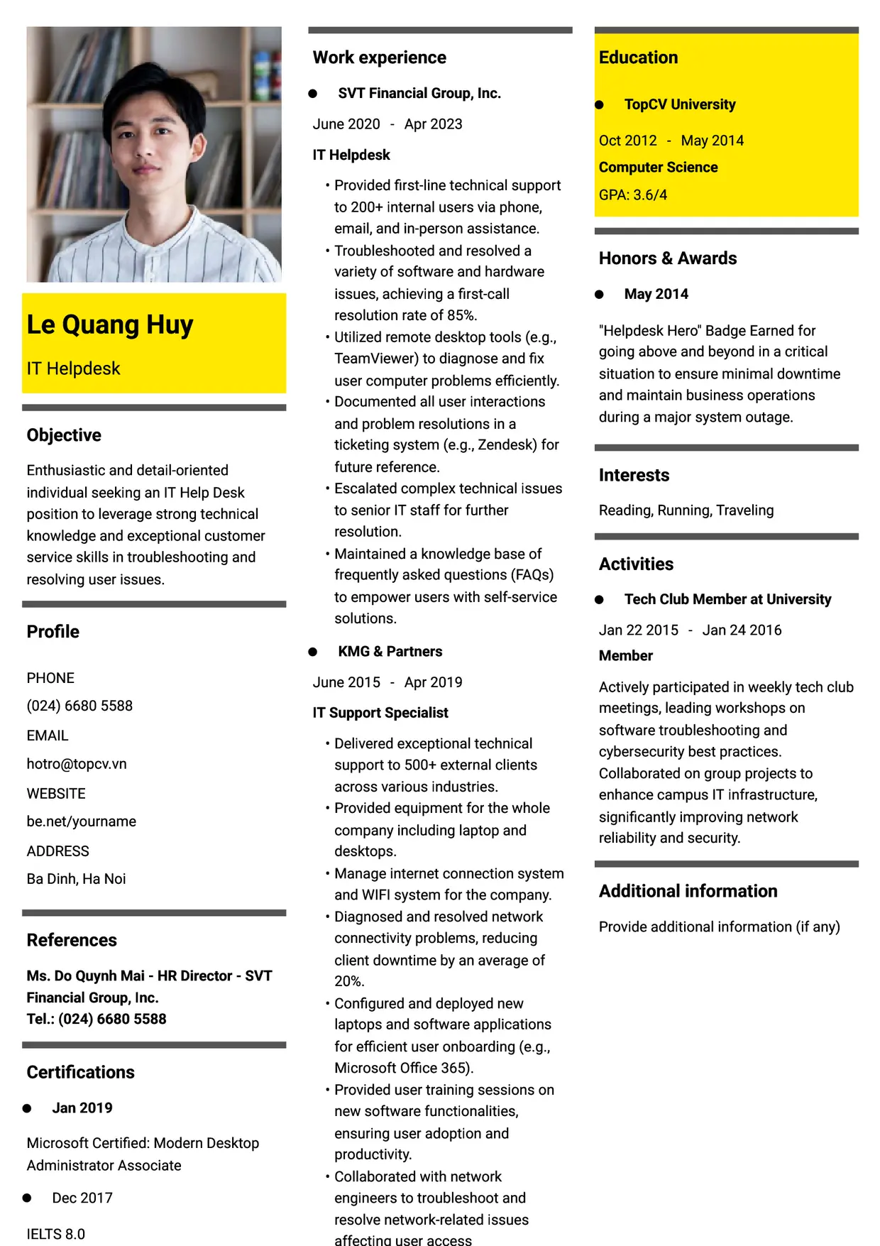 Mẫu CV xin việc IT Helpdesk style Thời đại