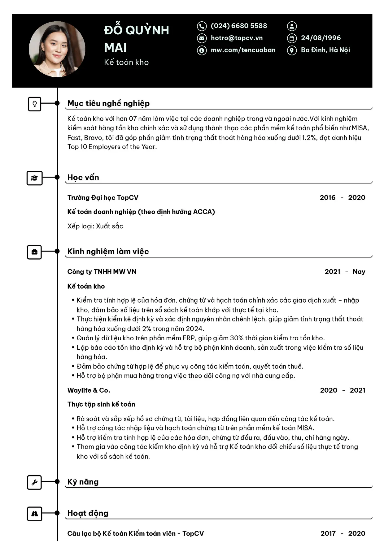 Mẫu CV Kế toán kho style Cao Cấp