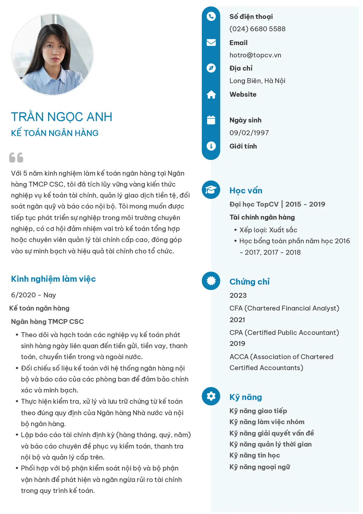 Mẫu CV xin việc Kế toán ngân hàng style Basic 4