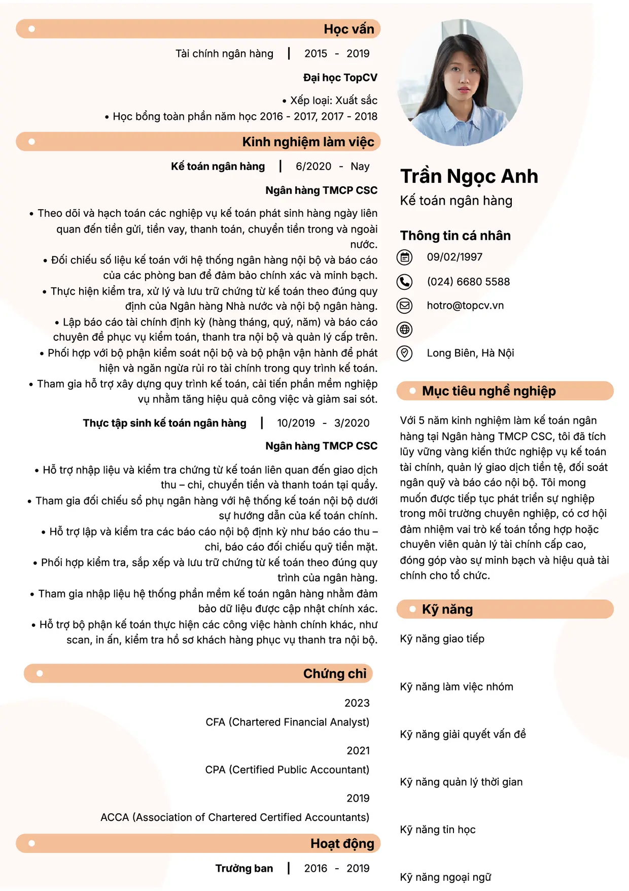 Mẫu CV xin việc Kế toán ngân hàng style Basic 5