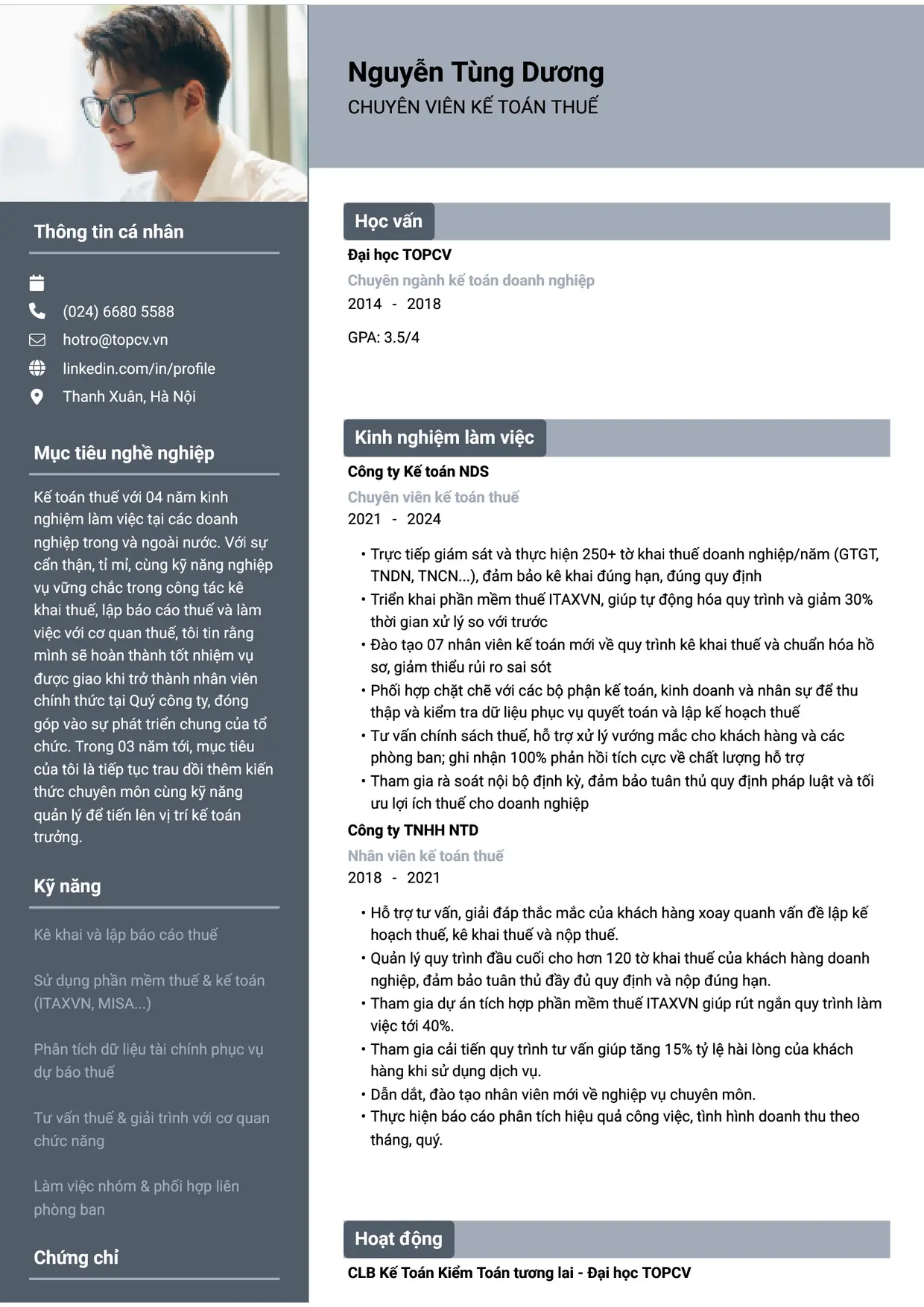 Mẫu CV Kế toán thuế style Basic 1
