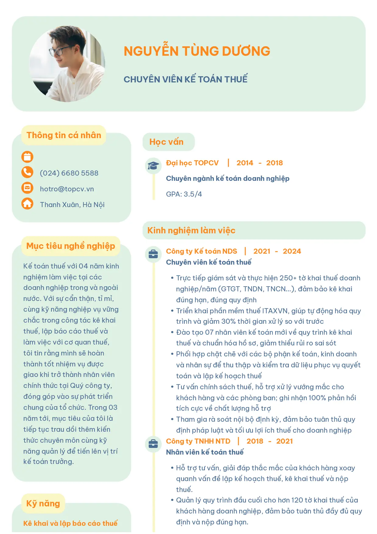 Mẫu CV Kế toán thuế style Basic 3