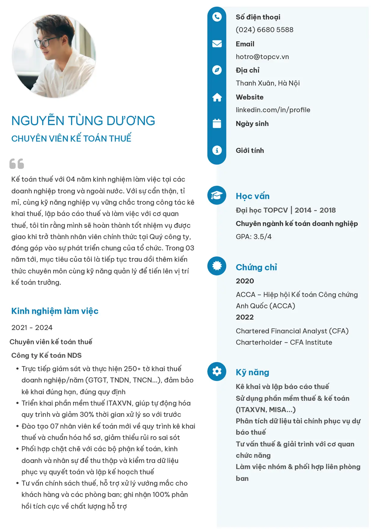 Mẫu CV Kế toán thuế style Basic 4