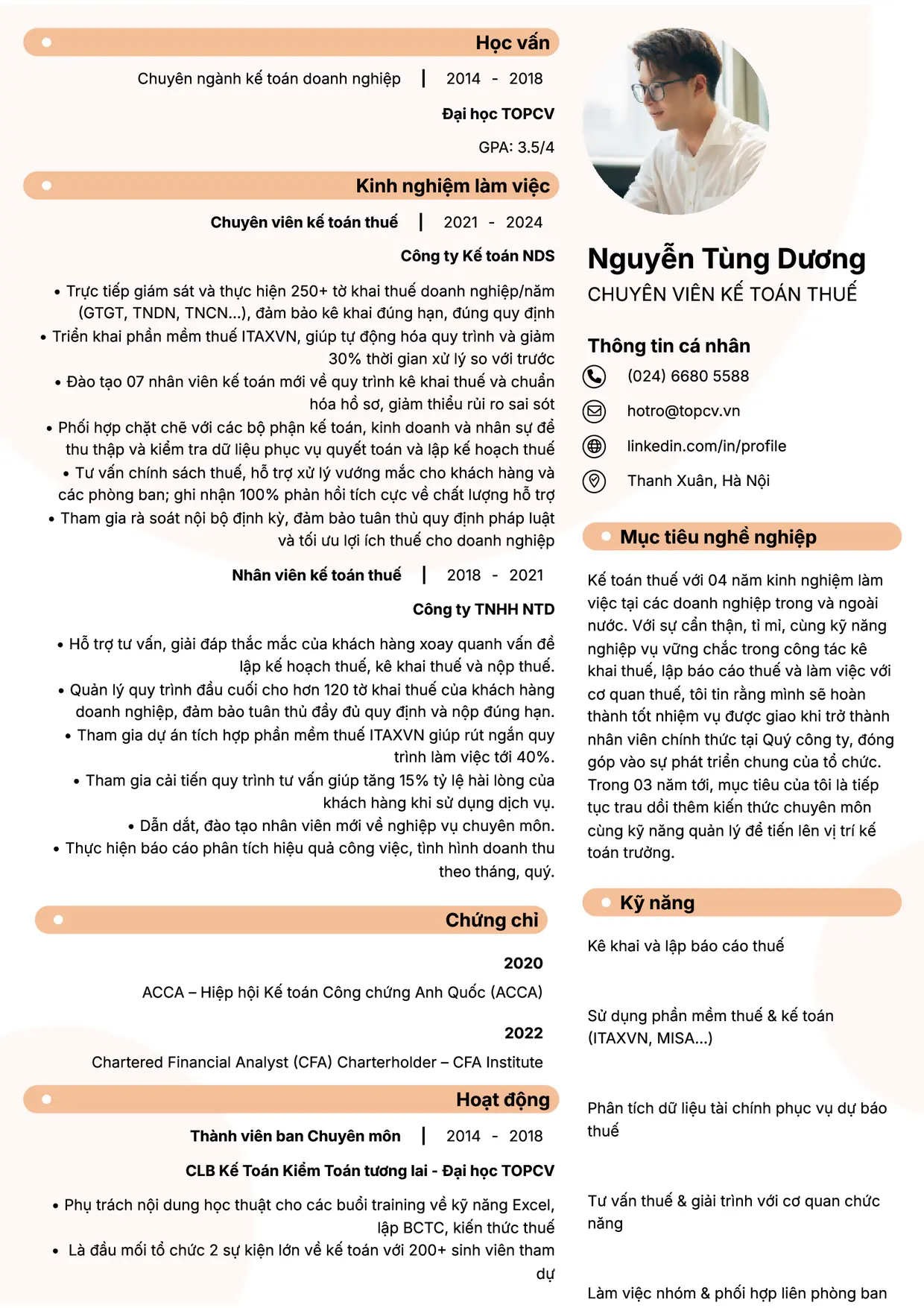 Mẫu CV Kế toán thuế style Basic 5