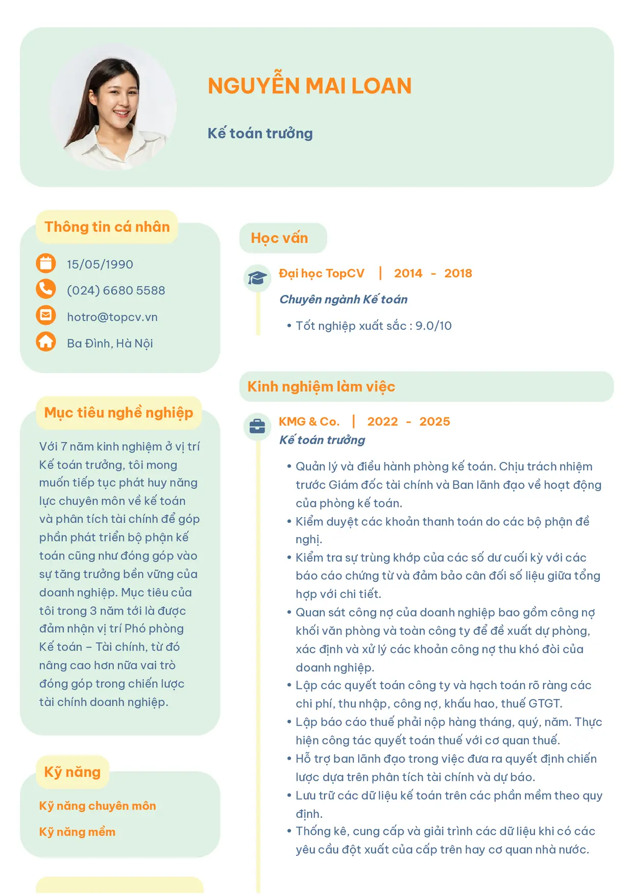 Mẫu CV xin việc Kế toán trưởng style Basic 3