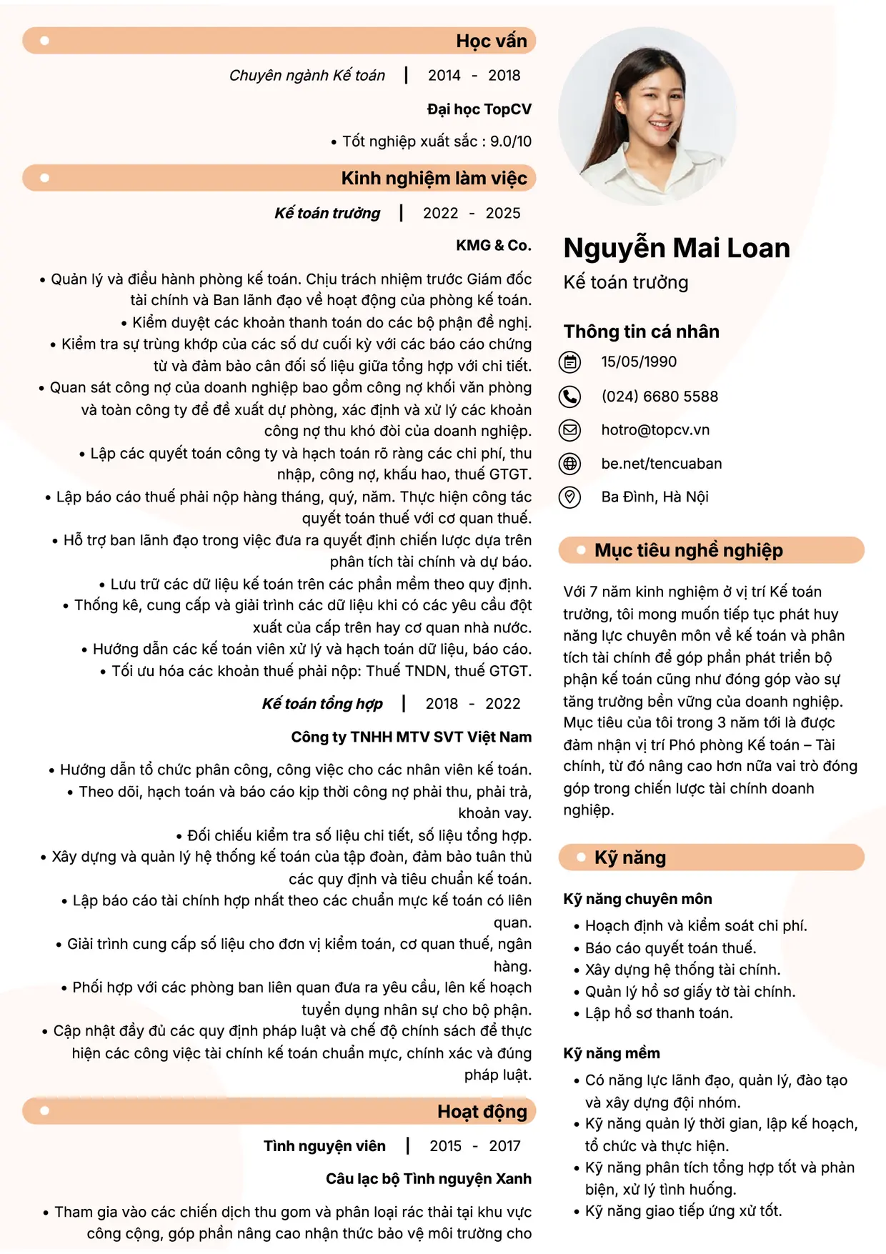 Mẫu CV xin việc Kế toán trưởng style Basic 5