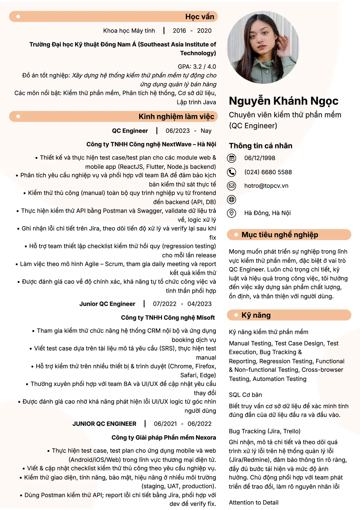 Mẫu CV xin việc Kiểm thử phần mềm (QA/QC) style Basic 5