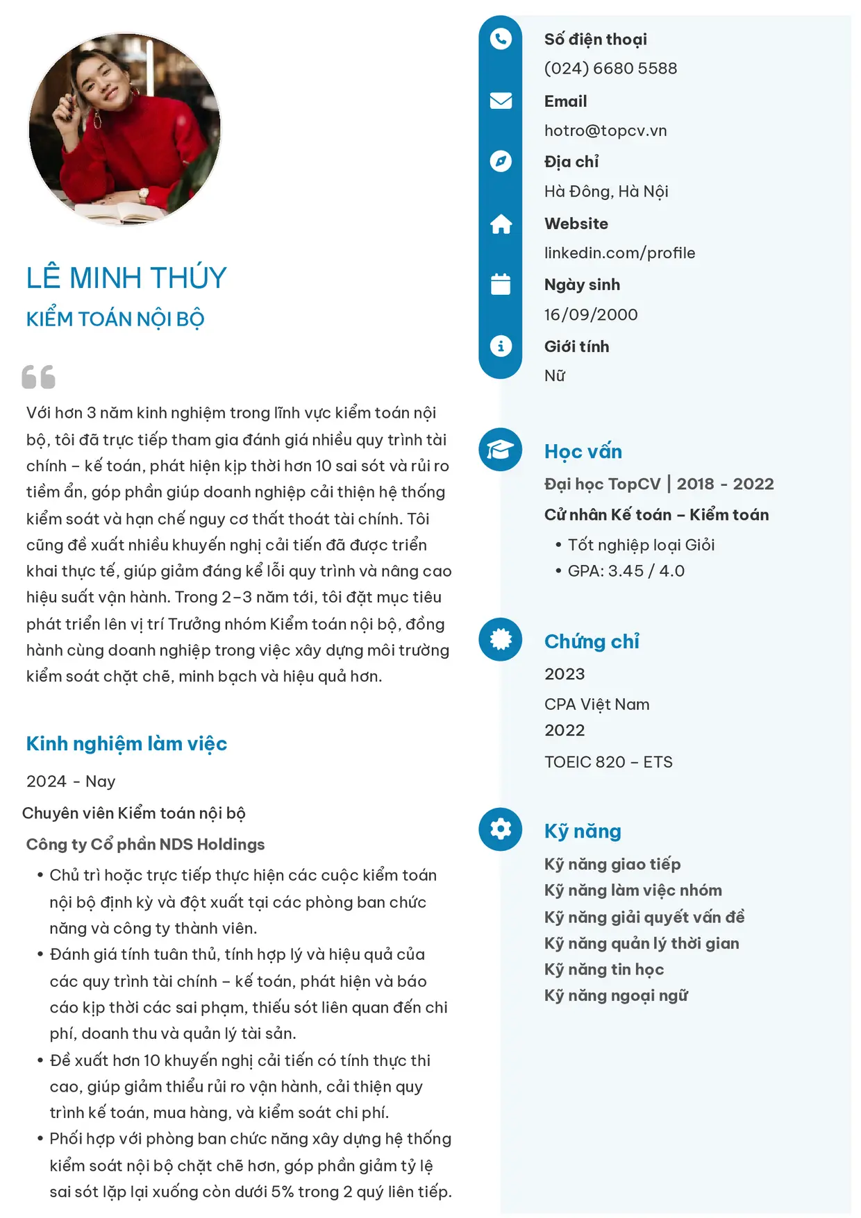 Mẫu CV xin việc Kiểm toán nội bộ style Basic 4