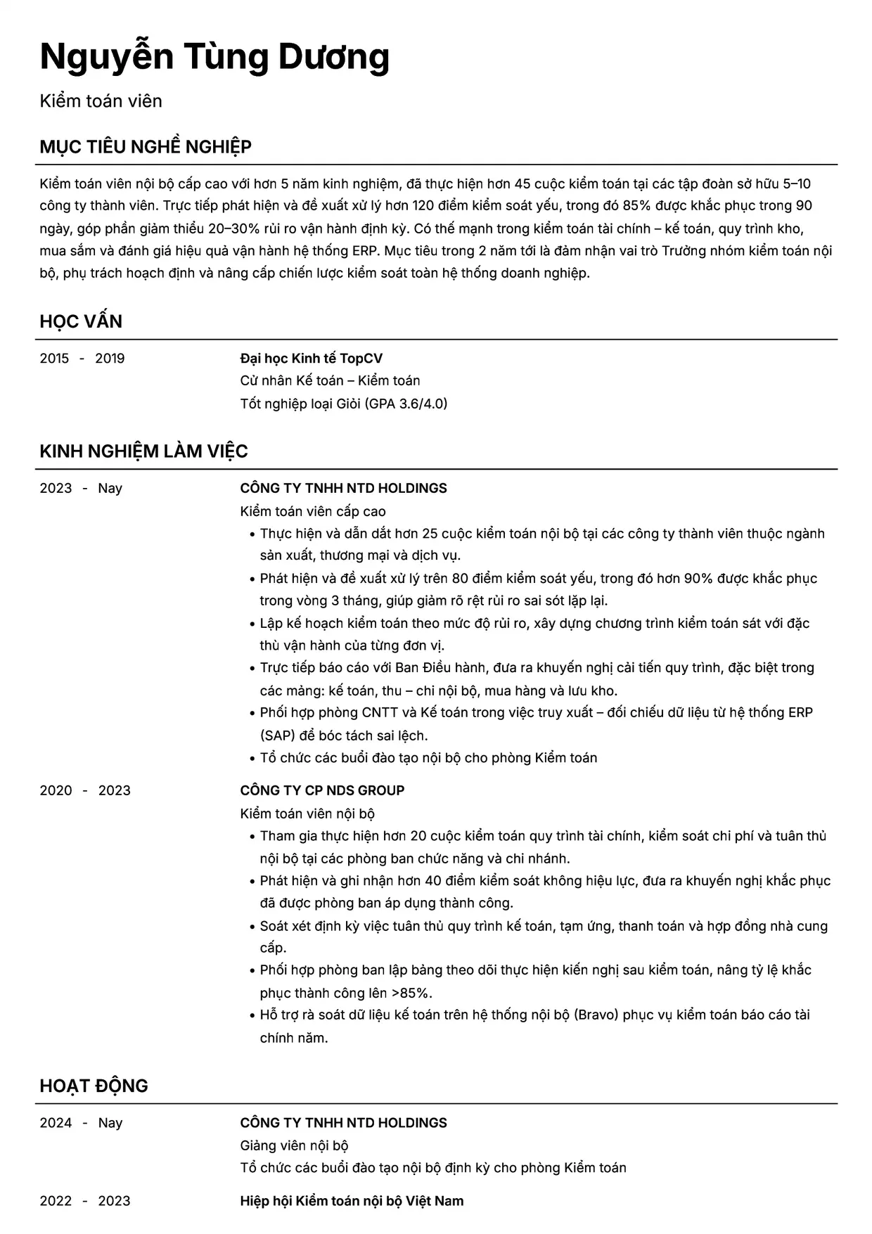 Mẫu CV xin việc Kiểm toán viên style Headhunt
