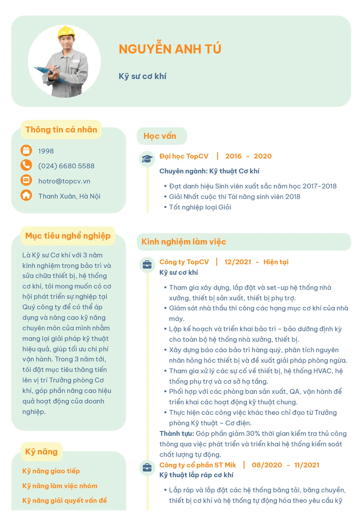 Mẫu CV xin việc Kỹ sư cơ khí style Basic 3