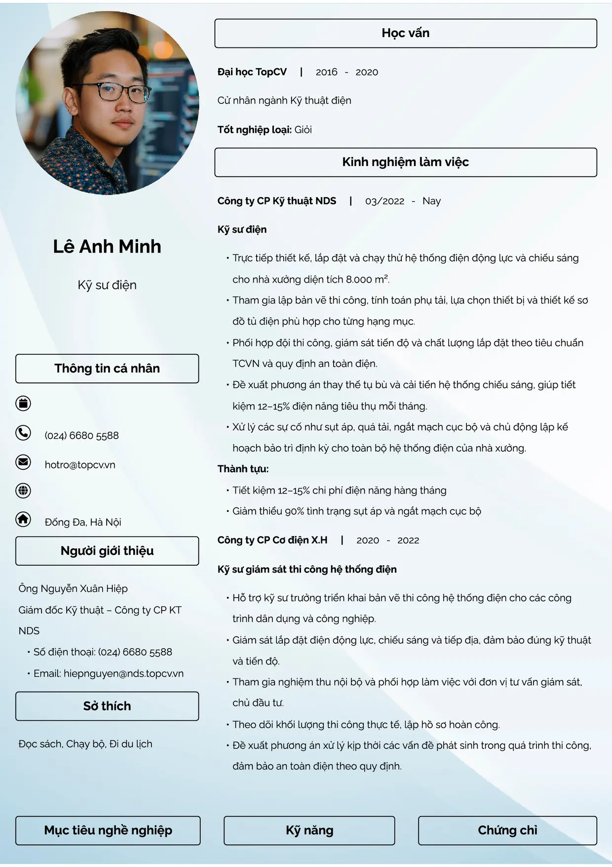 Mẫu CV Kỹ sư điện style Đam mê