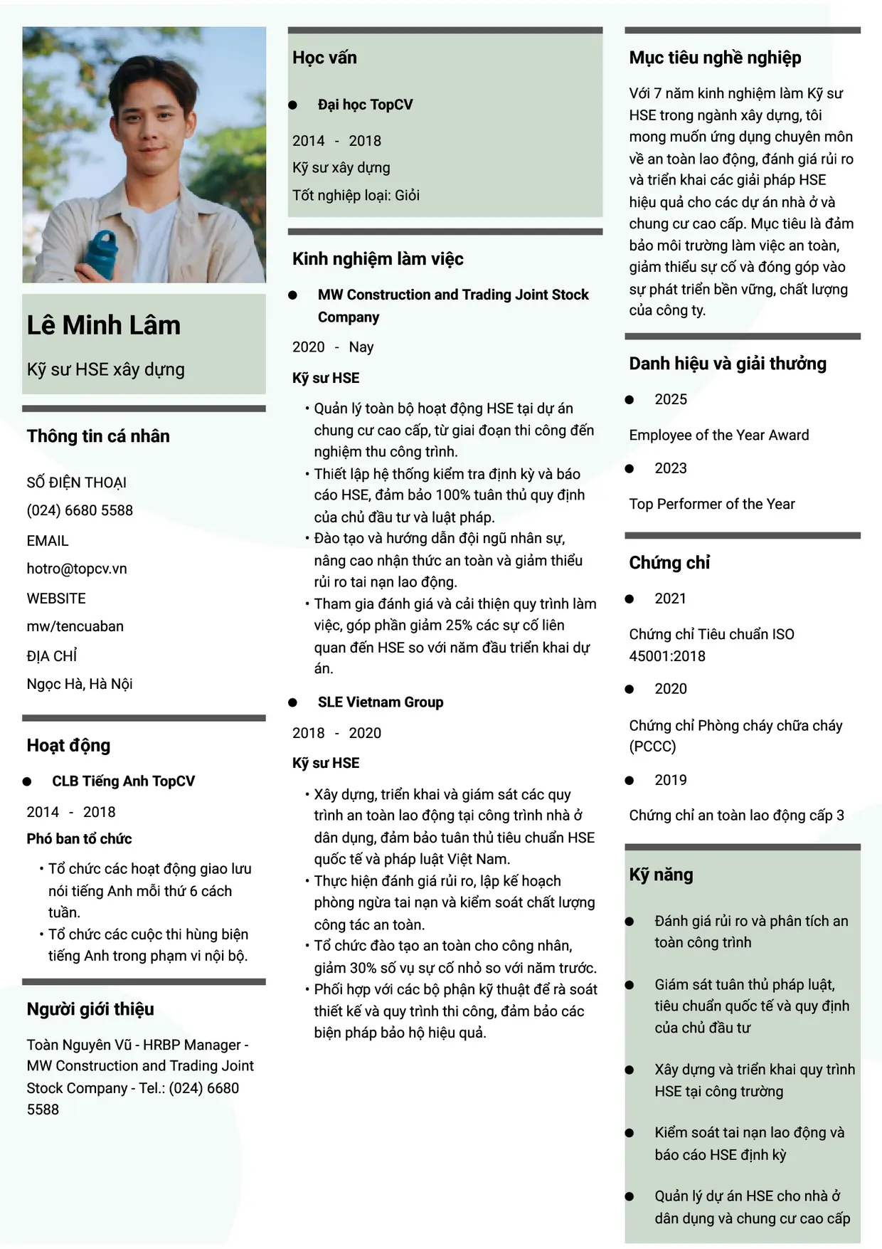 Mẫu CV xin việc Kỹ sư HSE style Thời đại