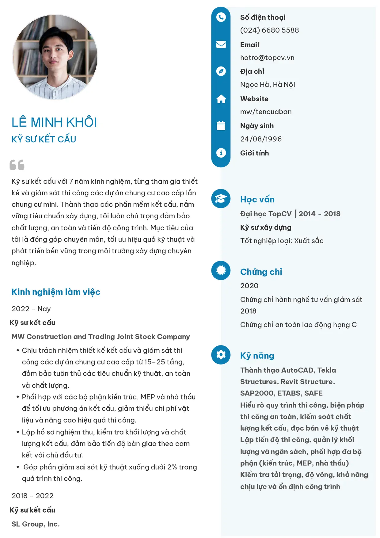 Mẫu CV xin việc Kỹ sư kết cấu style Basic 4