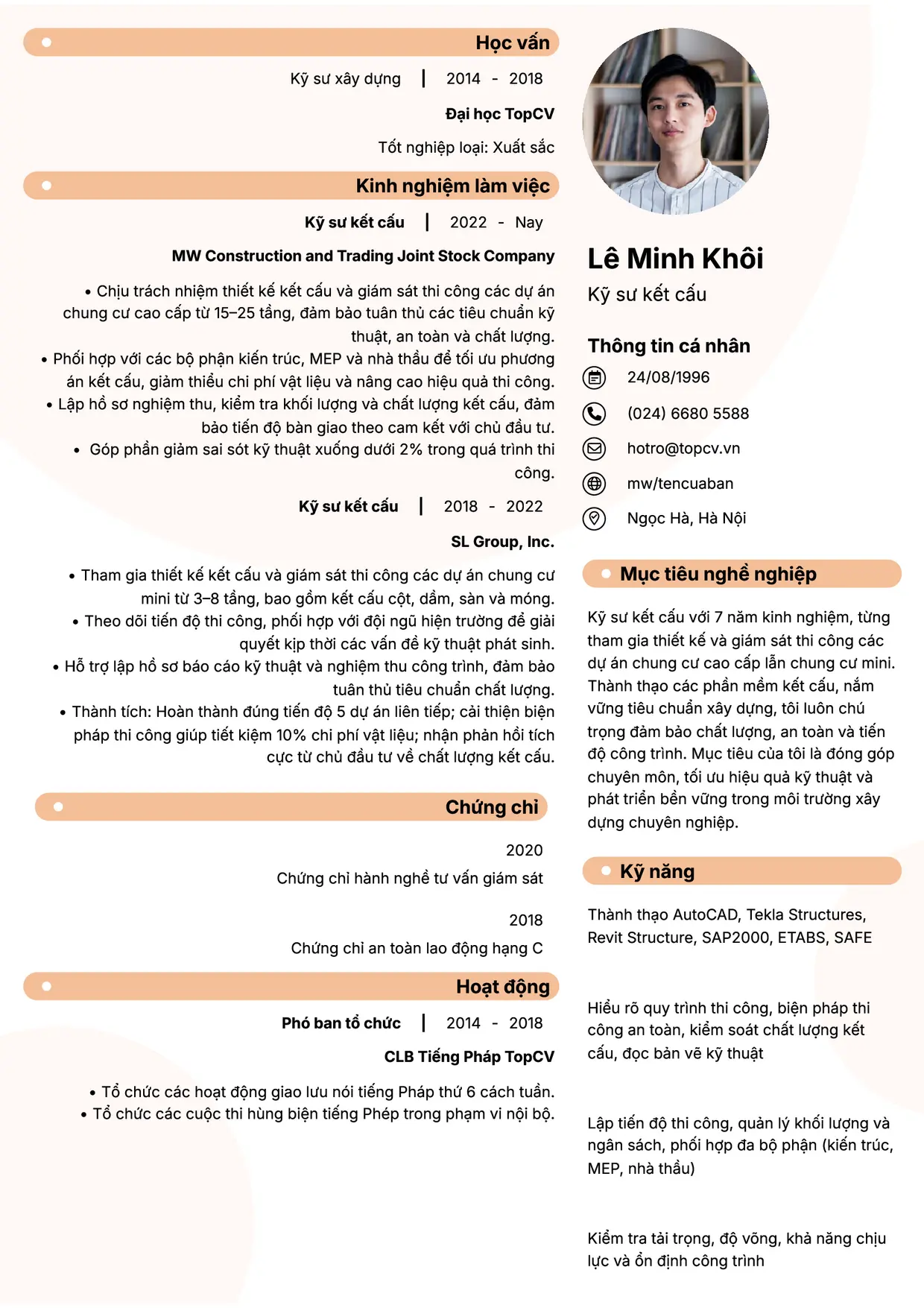 Mẫu CV xin việc Kỹ sư kết cấu style Basic 5