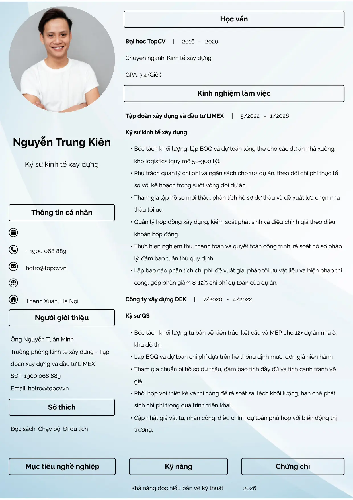 Mẫu CV xin việc Kỹ sư kinh tế xây dựng style Đam mê
