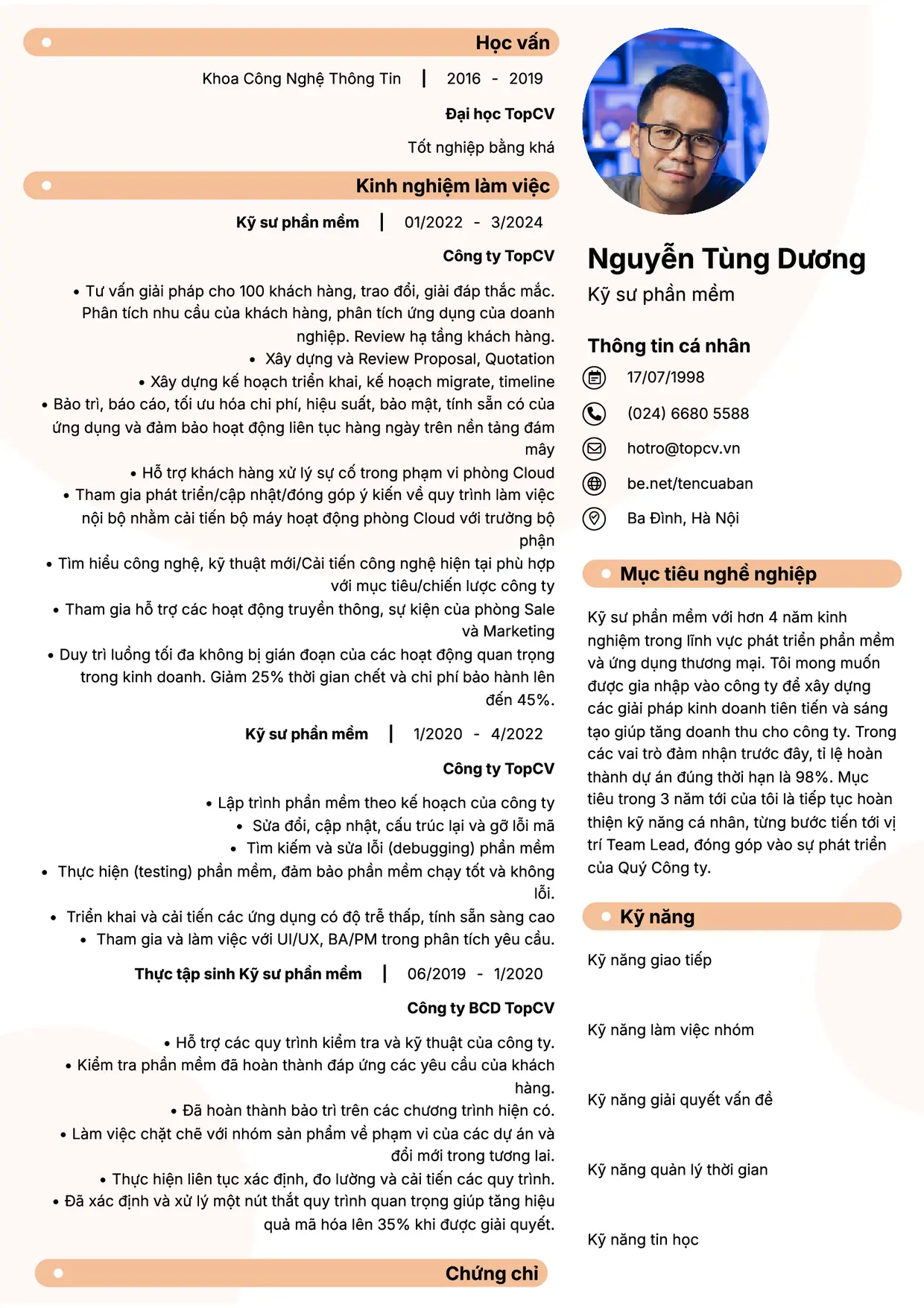 Mẫu CV xin việc Kỹ sư phần mềm style Basic 5