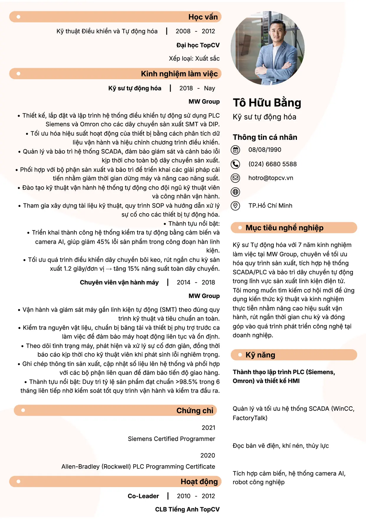 Mẫu CV Kỹ sư tự động hóa style Basic 5