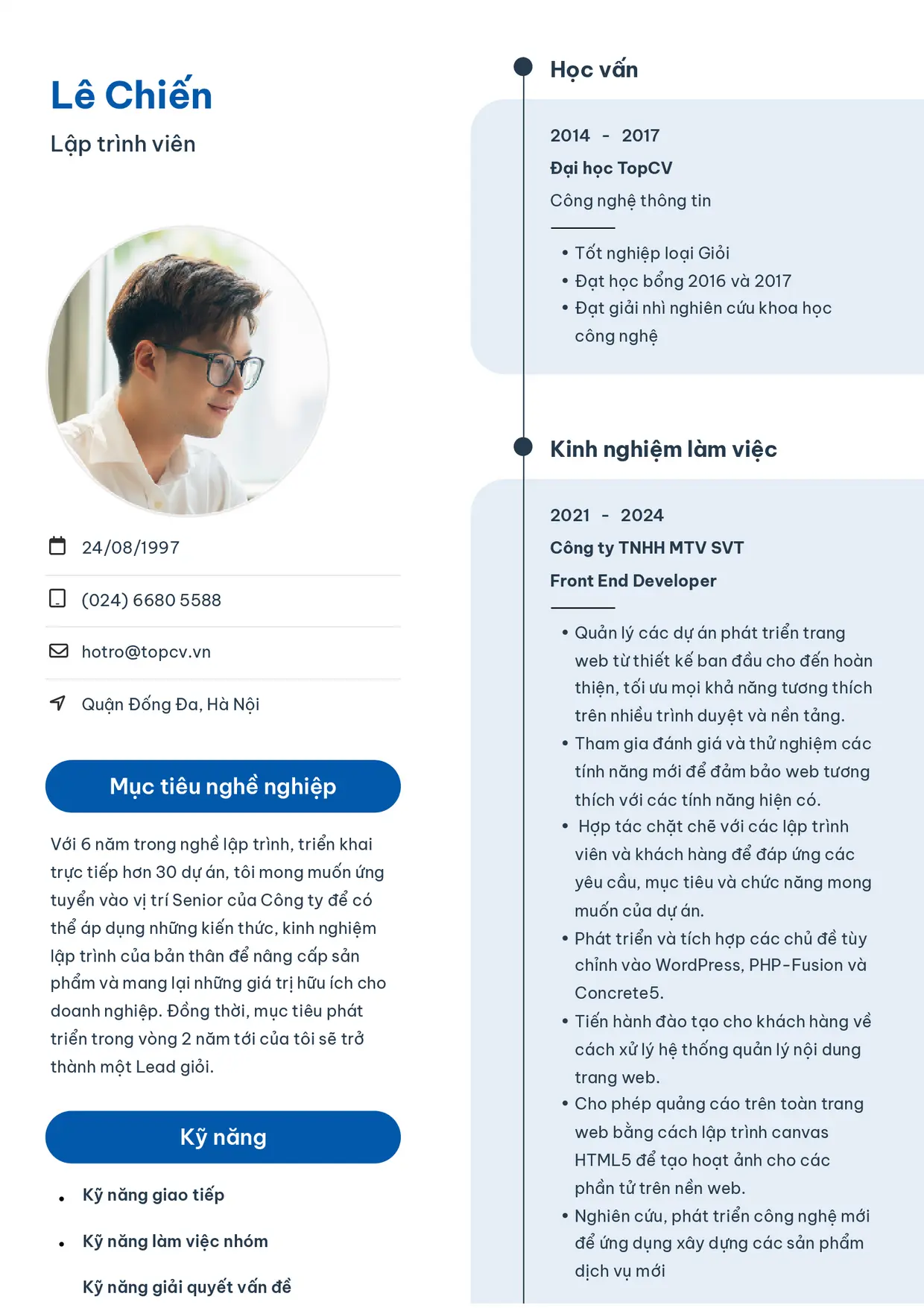 Mẫu CV xin việc Lập trình viên style Sinh viên 3
