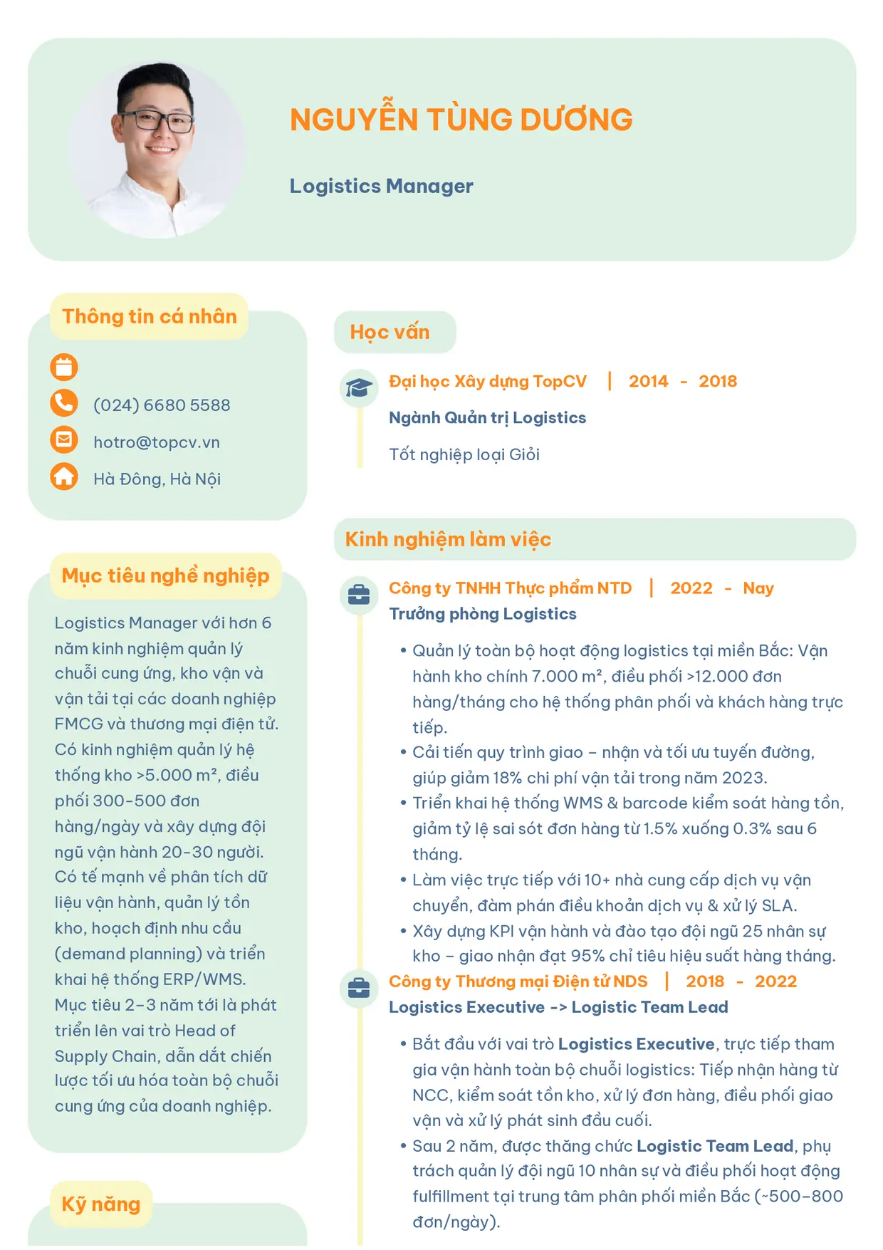 Mẫu CV xin việc Logistics Manager/Trưởng phòng Logistics style Basic 3