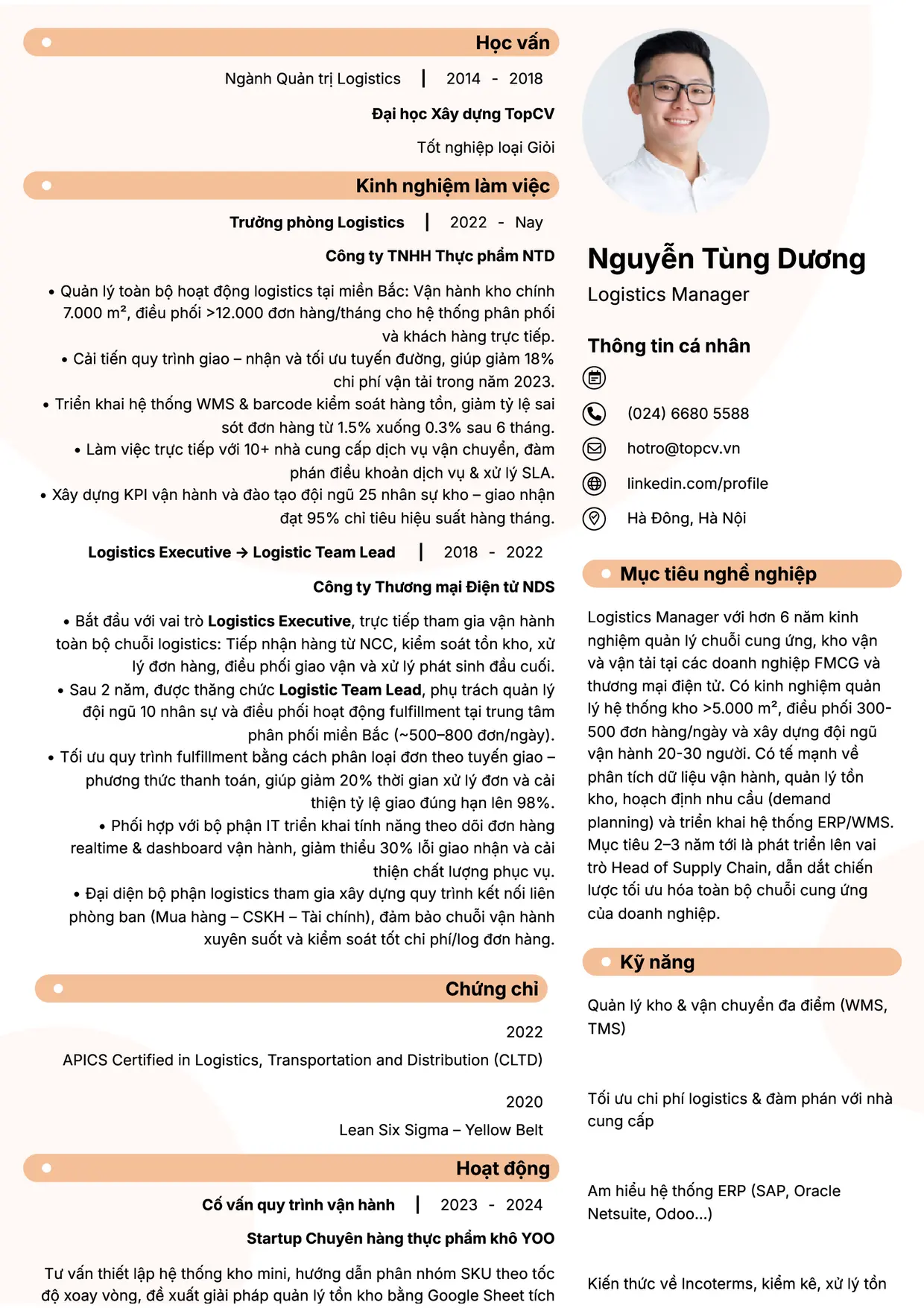 Mẫu CV xin việc Logistics Manager/Trưởng phòng Logistics style Basic 5