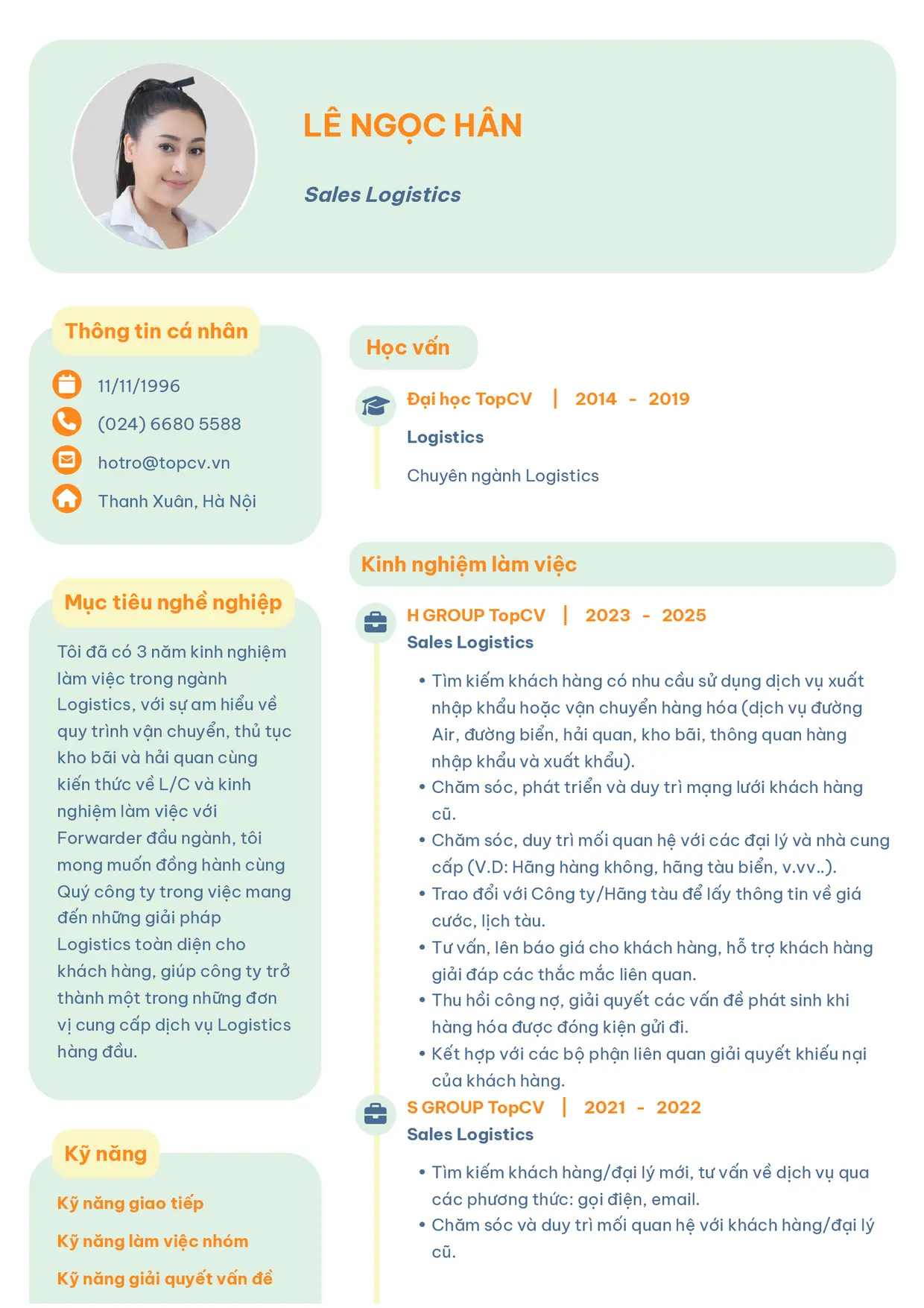Mẫu CV xin việc Logistics Sales style Basic 3