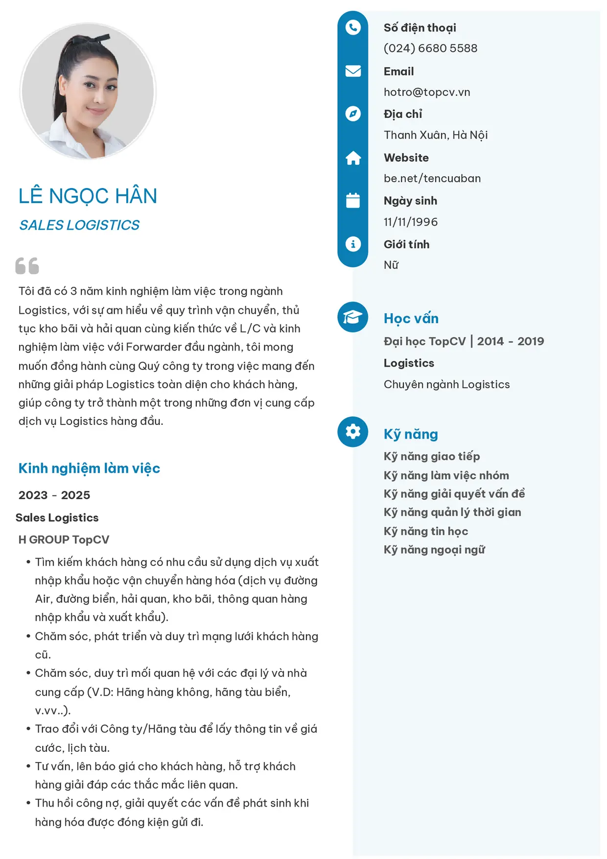 Mẫu CV xin việc Logistics Sales style Basic 4